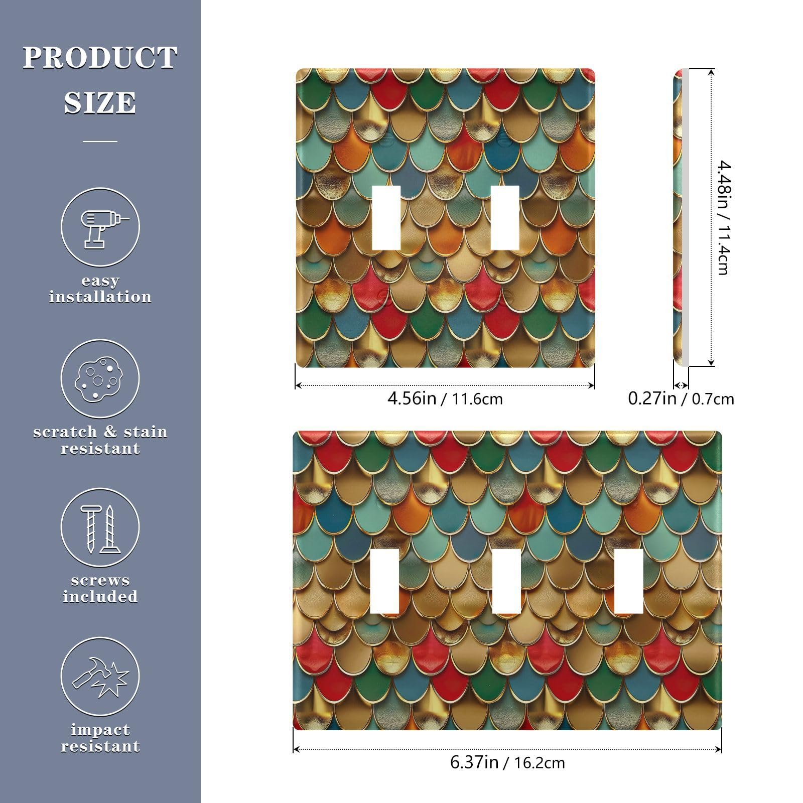 UMIRIKO Colorful Gold Dragon Scales Light Switch Cover Plate Covers Decorative Double Toggle Home Decor 202b5856