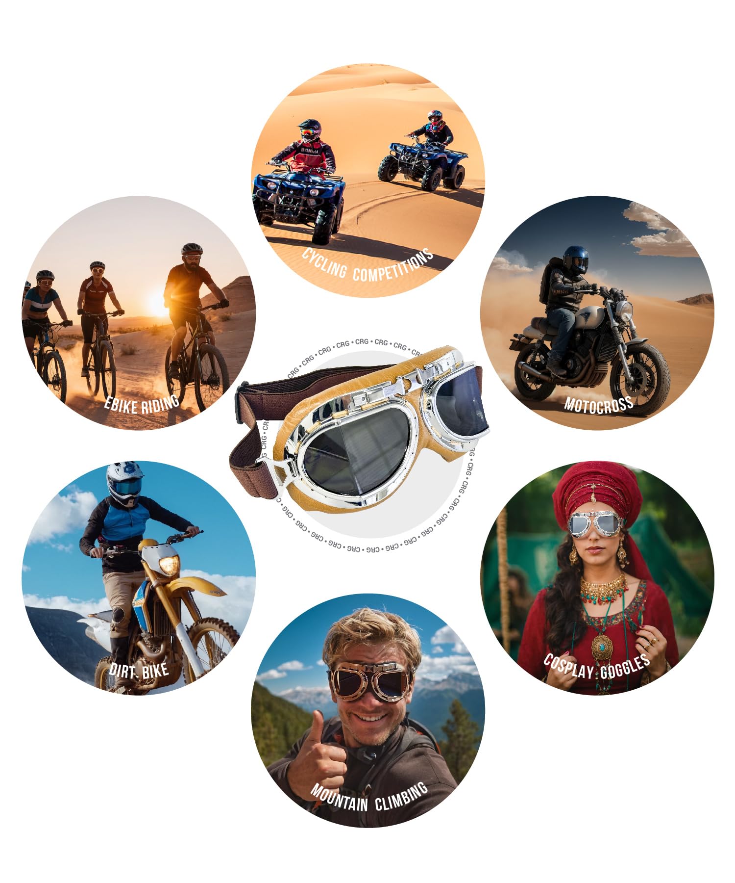 CRG Sports Vintage Aviator Pilot Style Moto Cruiser Scooter Goggle T08 T08STN Lente Fumo, telaio argento, imbottitura marrone