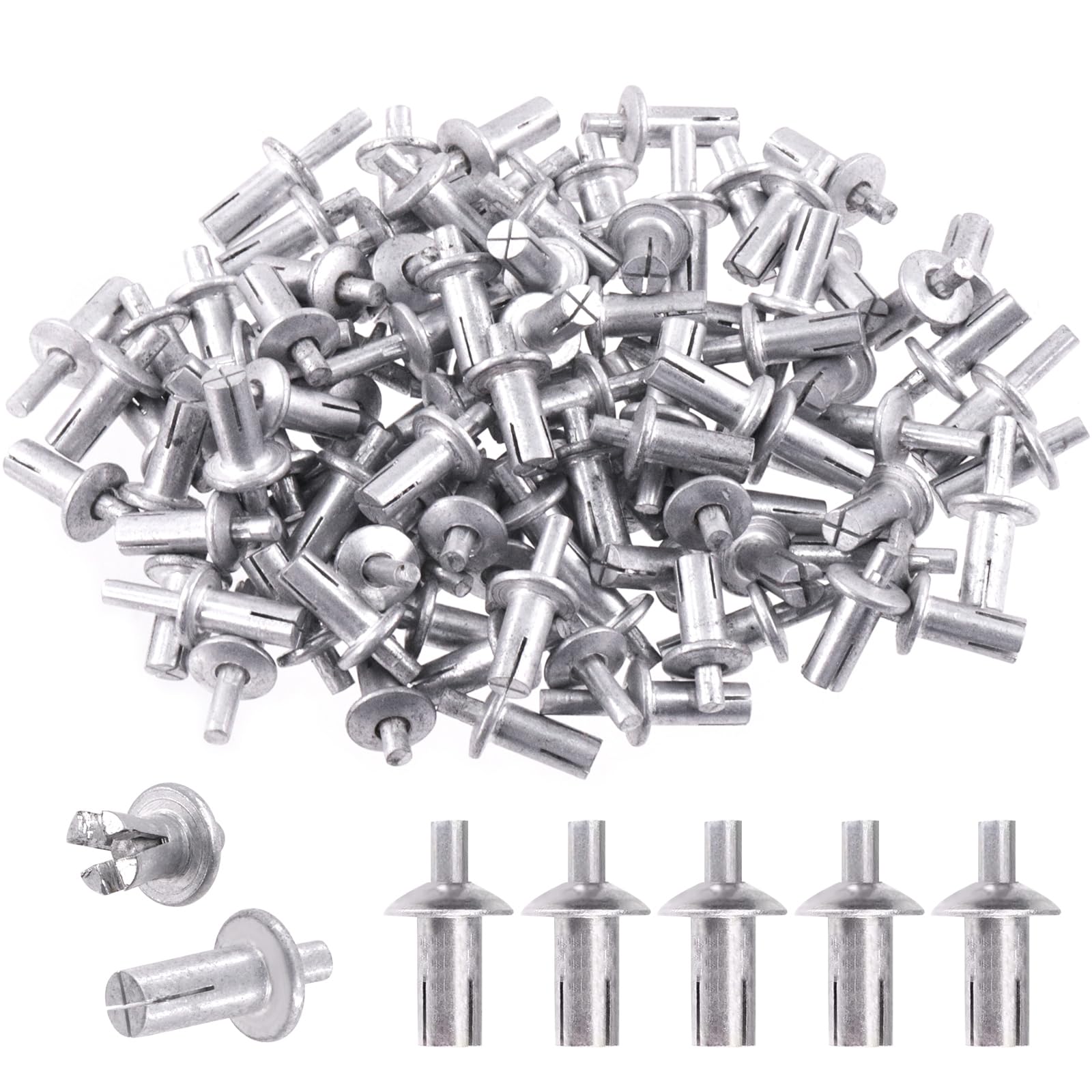 Rustark 100Pcs M5x11mm Aluminum Core Rivets with Round Head, Hammer Drive Aluminum Rivets Knock Type Expansion Half Round Head Core Rivets for Mechanical Electronic Equipment