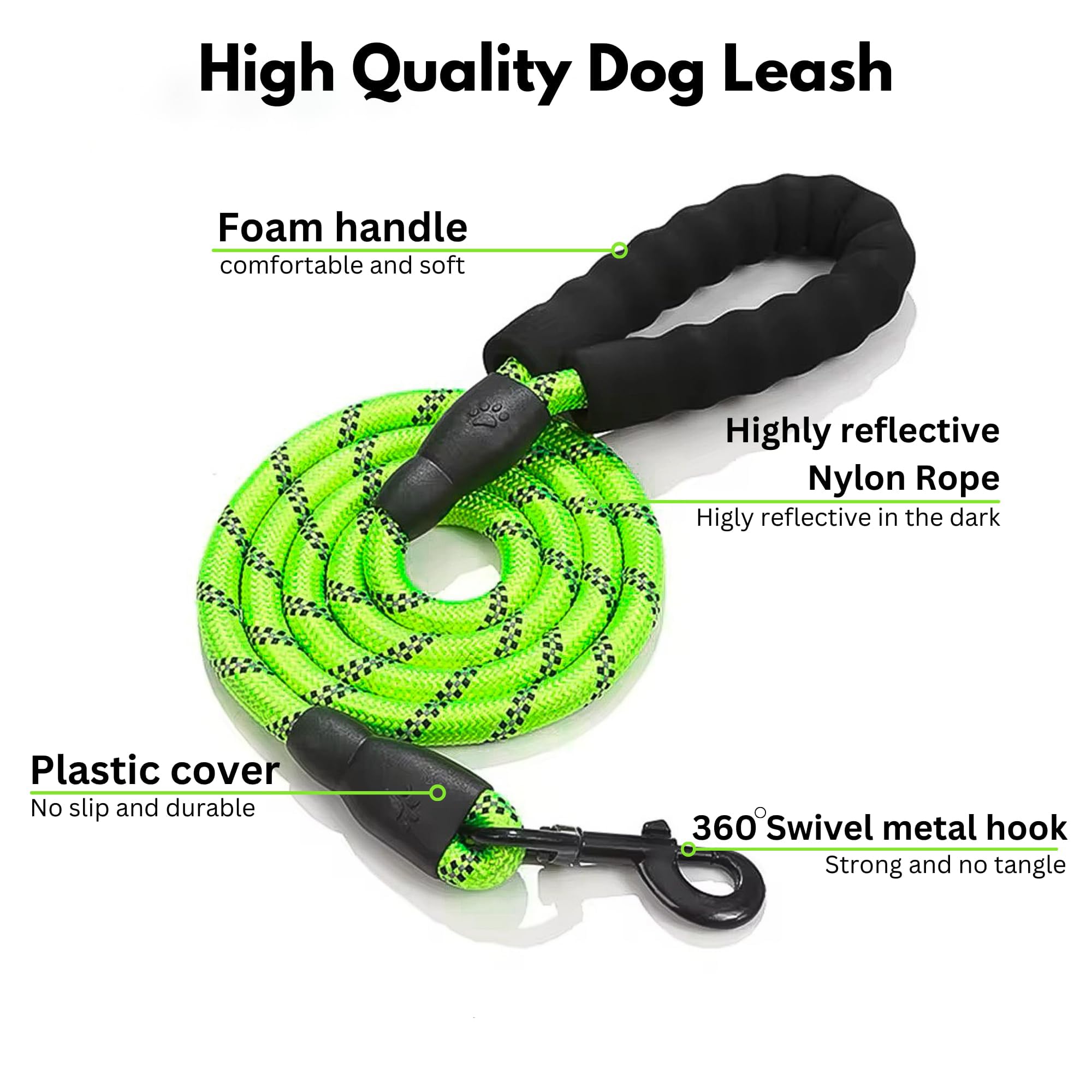 Slip Rope Dog Lead with Comfortable Padded Handle,1.5/2 m Reflective Dog Lead and Multi-Colour for Dogs 1.2 cm (Green, 200 * 1.2cm) - Image 3