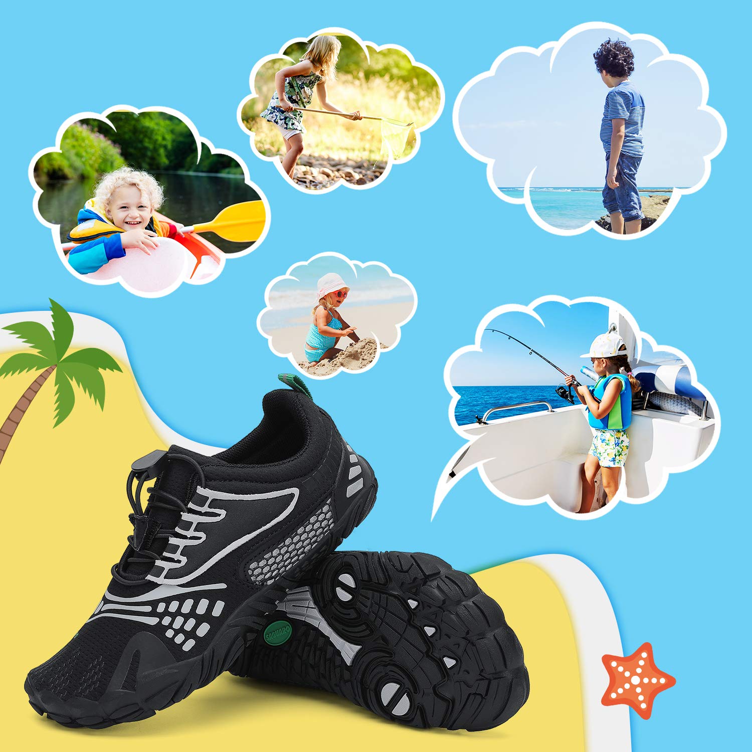 SAGUARO Zapatillas minimalistas Barefoot de secado rápido para niños, zapatillas de agua, 24-36 EU, negro y gris, 31 EU