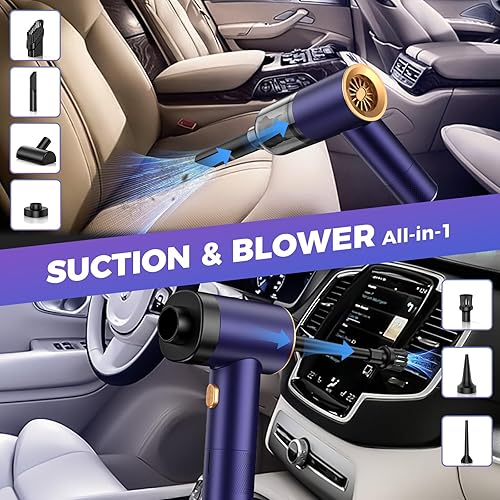 Miniatura 4 de Aspiradora de mano portátil inalámbrica para automóvil, aspiradora de alta potencia de 18000 PA con motor sin escobillas. Mini aspiradora de mano 7