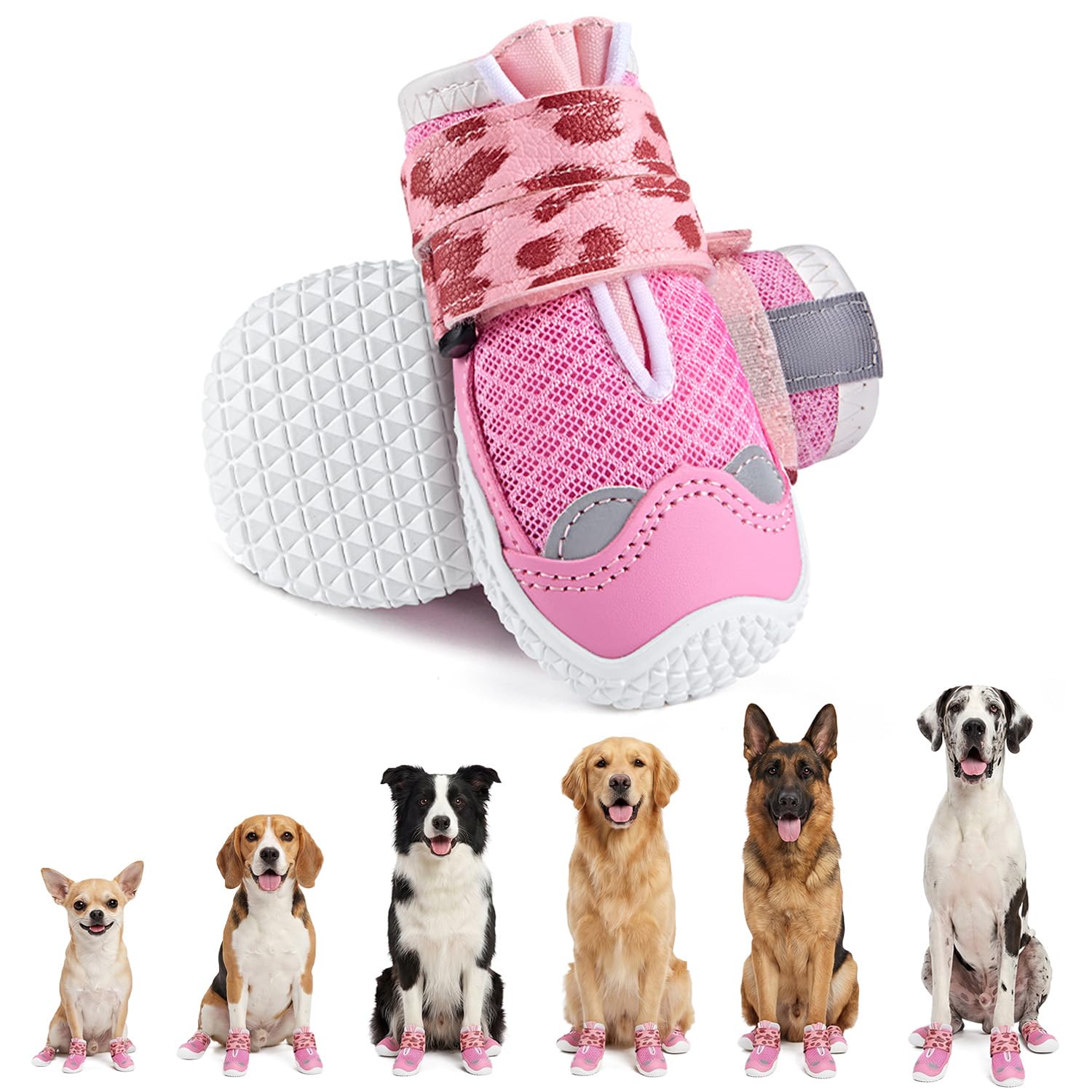 Eyein Hundeschuhe Pfotenschutz, atmungsaktiv Hundeschuhe mit Rutschfester Sohle und reflektierendem Klettverschluss für kleine, mittlere und große Hunde