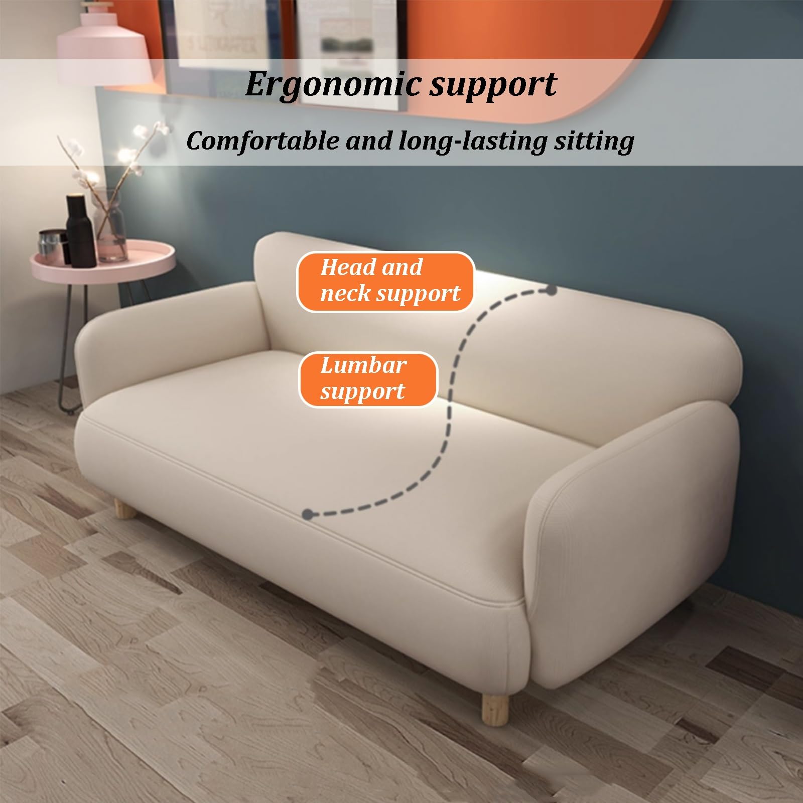 Mid-Century Modern Loveseat Sofa Couch, Ledercouch Mit Beinen Aus Massivholz, Starke Tragfähigkeit, Ergonomisches Stützdesign, Für Wohnzimmer, Büro, Schlafzimmer(A,120cm)