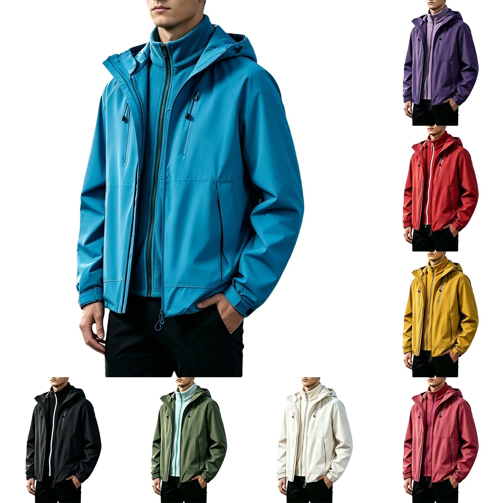 Chubasquero para hombre 3 en 1, chaqueta de exterior, impermeable, transpirable, chaqueta de tiempo libre, chaqueta ligera con capucha, cortavientos, cortavientos, para senderismo, montañismo, pesca