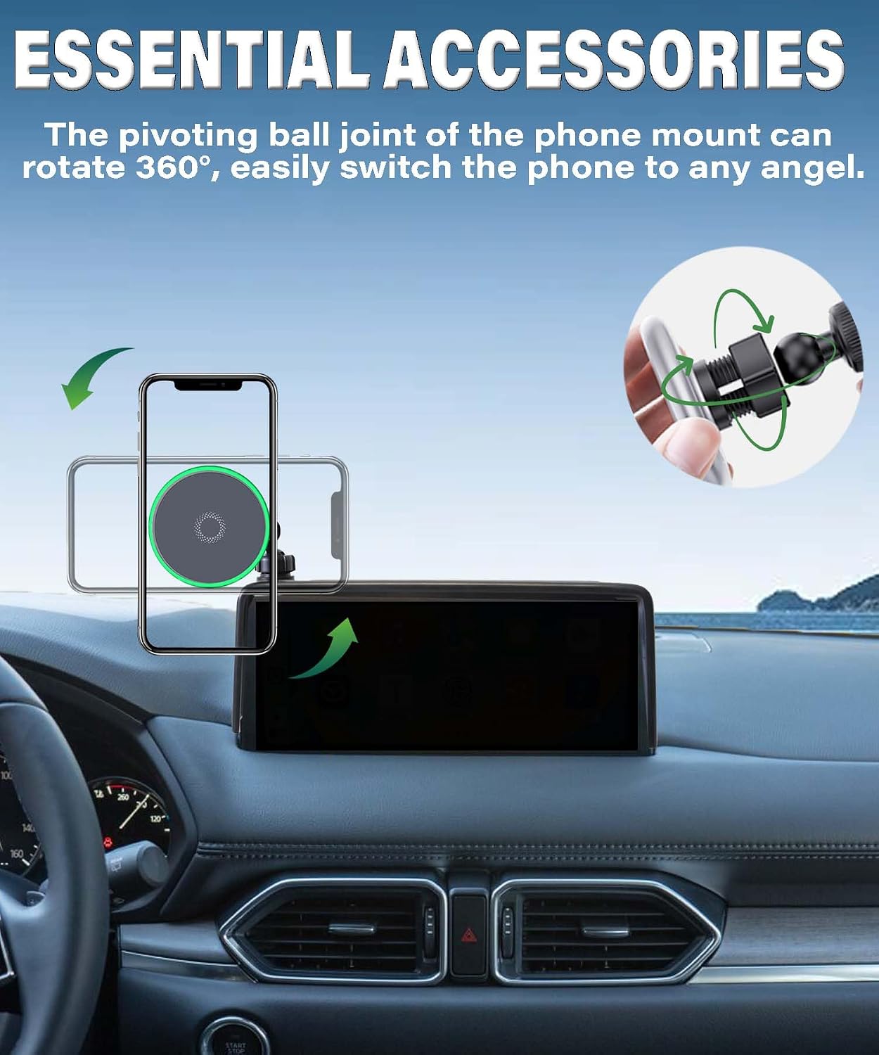 Car Phone Holder for Mazda CX-5 2021-2025 Accessories Apply to 10.25 Inch Touch Screen 15W Fast Wireless Charger Screen Fixed Clip Cell Phone Mount with Dashboard Storage Tray