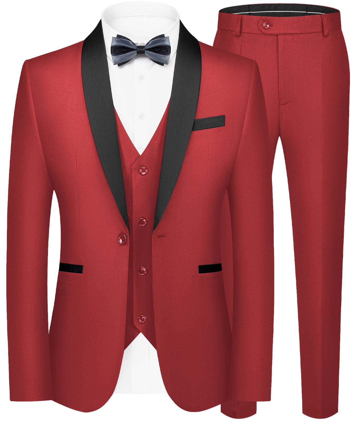WEEN CHARM Mens Suit Slim Fit Tuxedo 3 Piece One Button Shawl Lapel Blazer Jacket Vest Pants Set for Prom Party — view 9