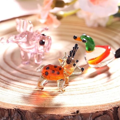 Miniatura 5 de 8 figuras de vidrio soplado a mano en miniatura, incluye perro, gallo, ciervo, vaca, cerdo, pato, civeta de palma, figuras de cristal de cisne para