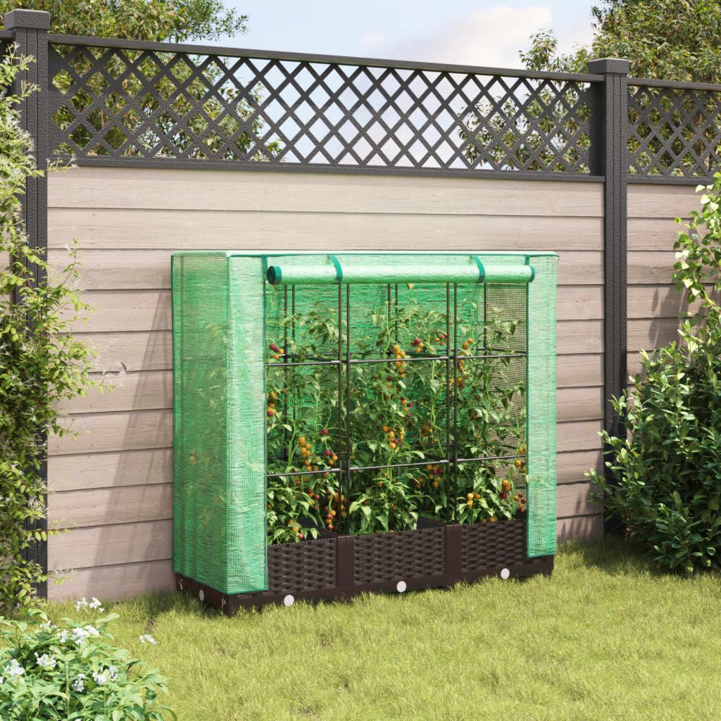 Homgoday Hochbeet mit Gewächshaus-Aufsatz Pflanzkasten Gemüsebeet Blumenbeet Blumenkasten Gartenbeet Pflanzbeet Frühbeet für Balkon Garten Terrasse Rattan-Optik 120x40x123 cm Braun