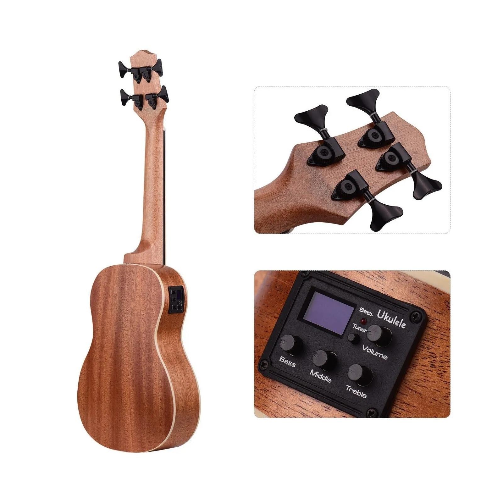 Ukulele Basso Elettrico Da 30 Pollici Con Corpo In Compensato Sapele E Corde In Gomma Ukulele