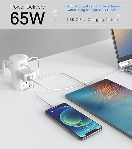 Miniatura 10 de Toma de corriente desplegable para encimera, ojal de alimentación de escritorio de 2.5 pulgadas, tira de alimentación empotrada, carga rápida USB C