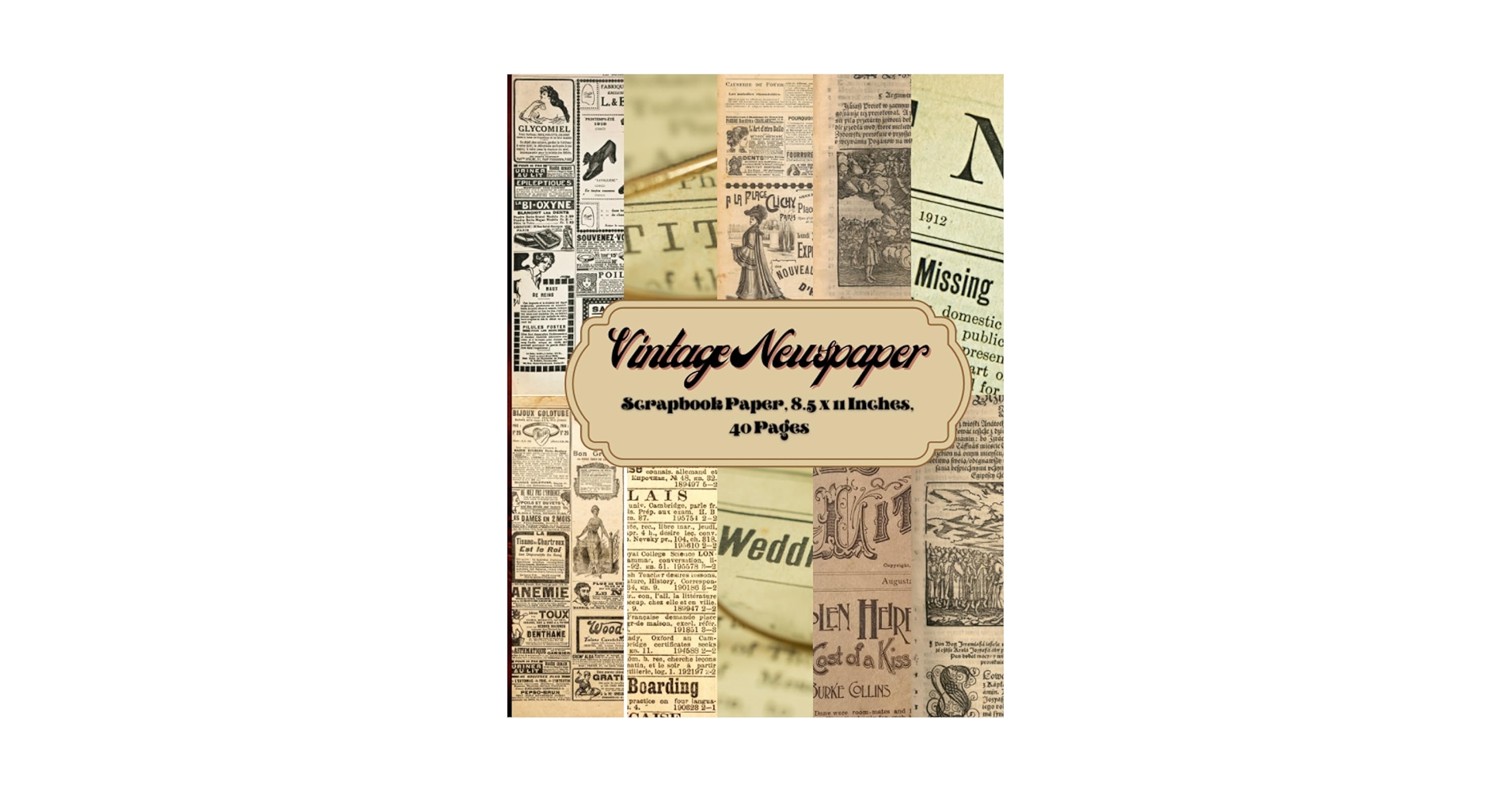 Vintage Newspaper Scrapbook Paper 8.5 x 11 Inches, 40 Pages