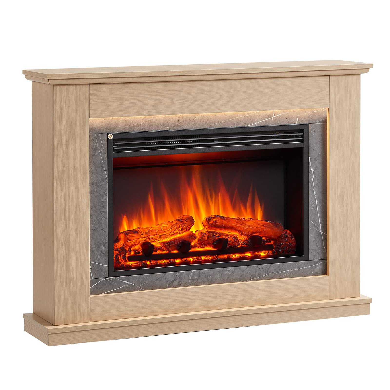 Flamme Natural Oak Casella Electric Fireplace With 43’’ Surround Freestanding 2000W Heater Remote
