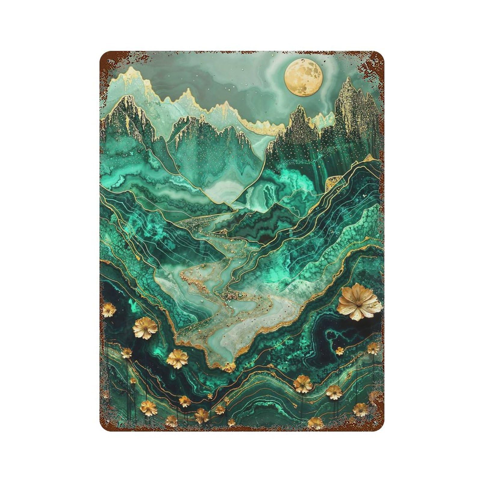 Alpine Meadow Kintsugi Art Rusty Metal Tin Sign 15.7"x11.8", for Pub, Kitchen And Man Cave Decor, Farmhouse Wall Decor