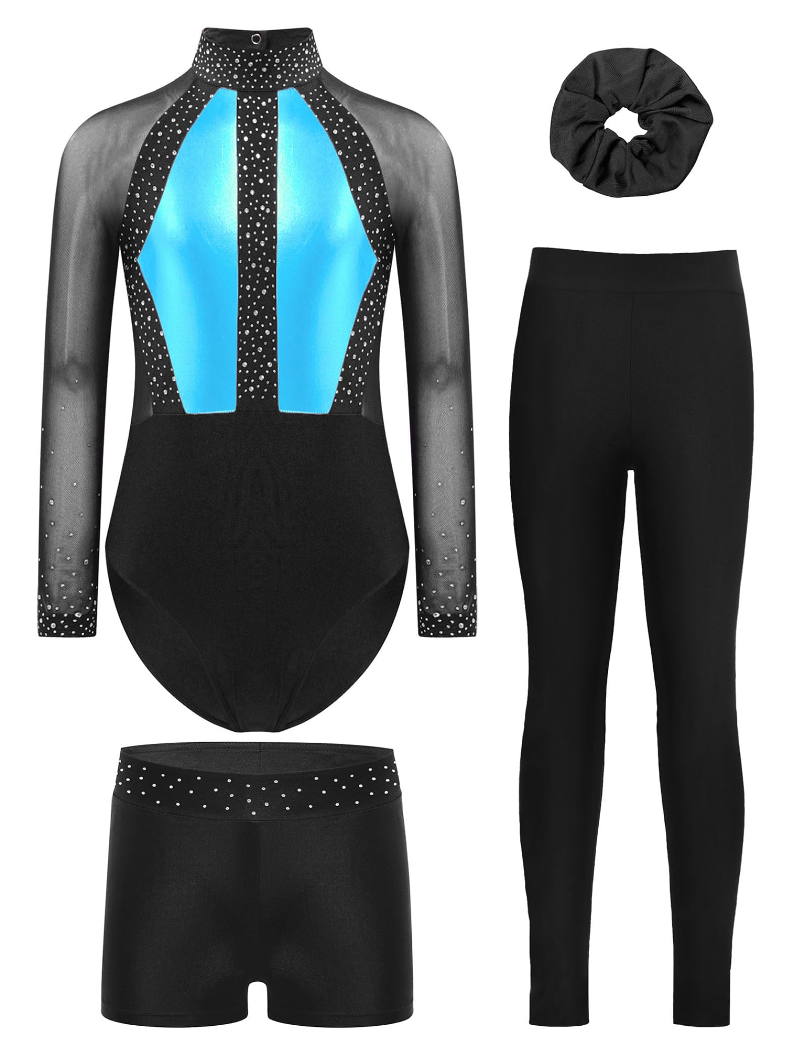 tlg Divisa Ginnastica Bambina Scintillante Tuta Ginnastica Maniche Lunghe Leotard Blocchi Colorati Divisa Ballo Concorsi Costume Ballo
