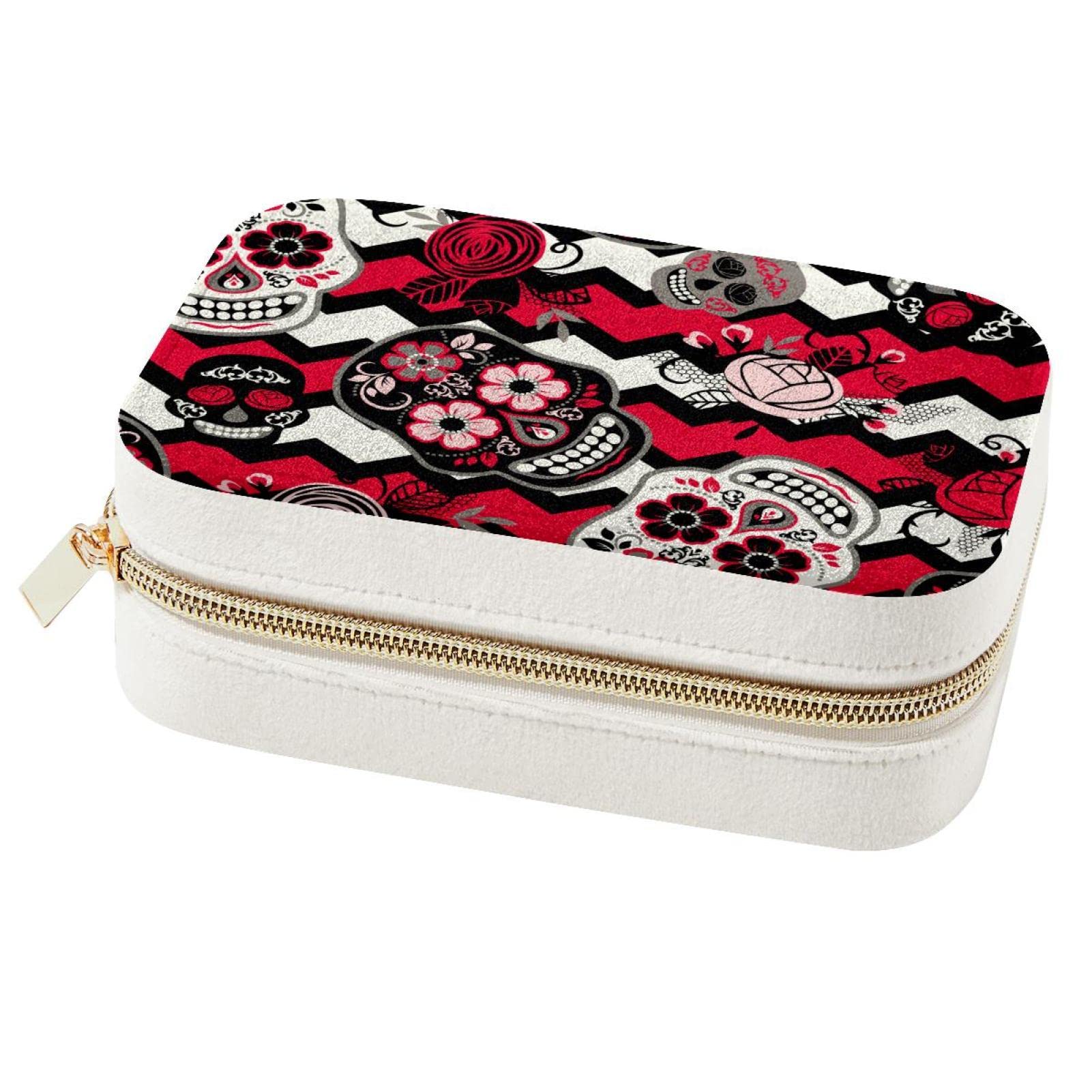 Boîte à bijoux crânes floraux : organiseur de voyage portable pour bagues et colliers