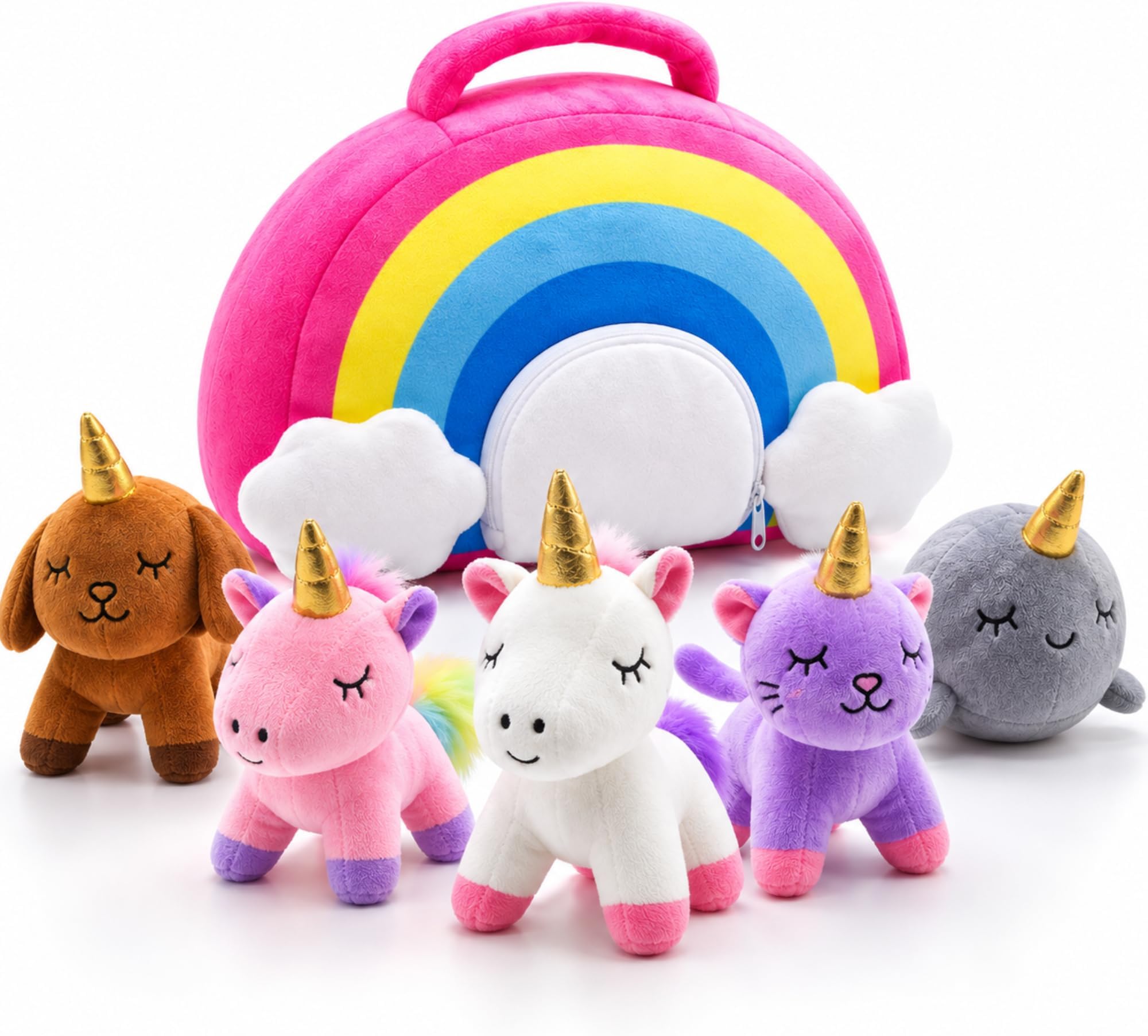 Unicorn Soft Toy Rainbow bag with 5 Unicorn Babies 40 Cm Bag Kids girls toys for ages 3 4 5 6 7 8 9 gift toys plushies