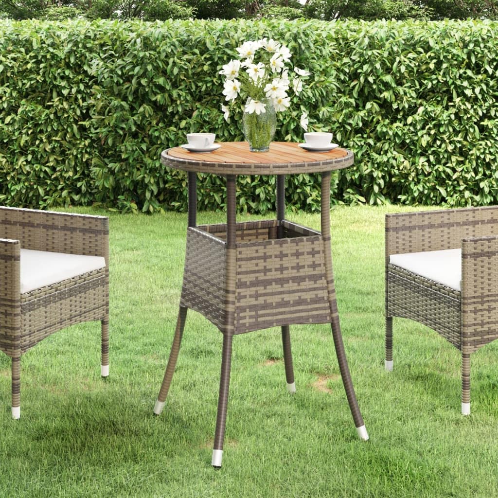 SXZenSpace Garden Coffee Table 60×75 cm Acacia Wood & Poly Rattan Bistro Side Grey Robust Outdoor Patio Furniture Assembly Required for Balcony Deck