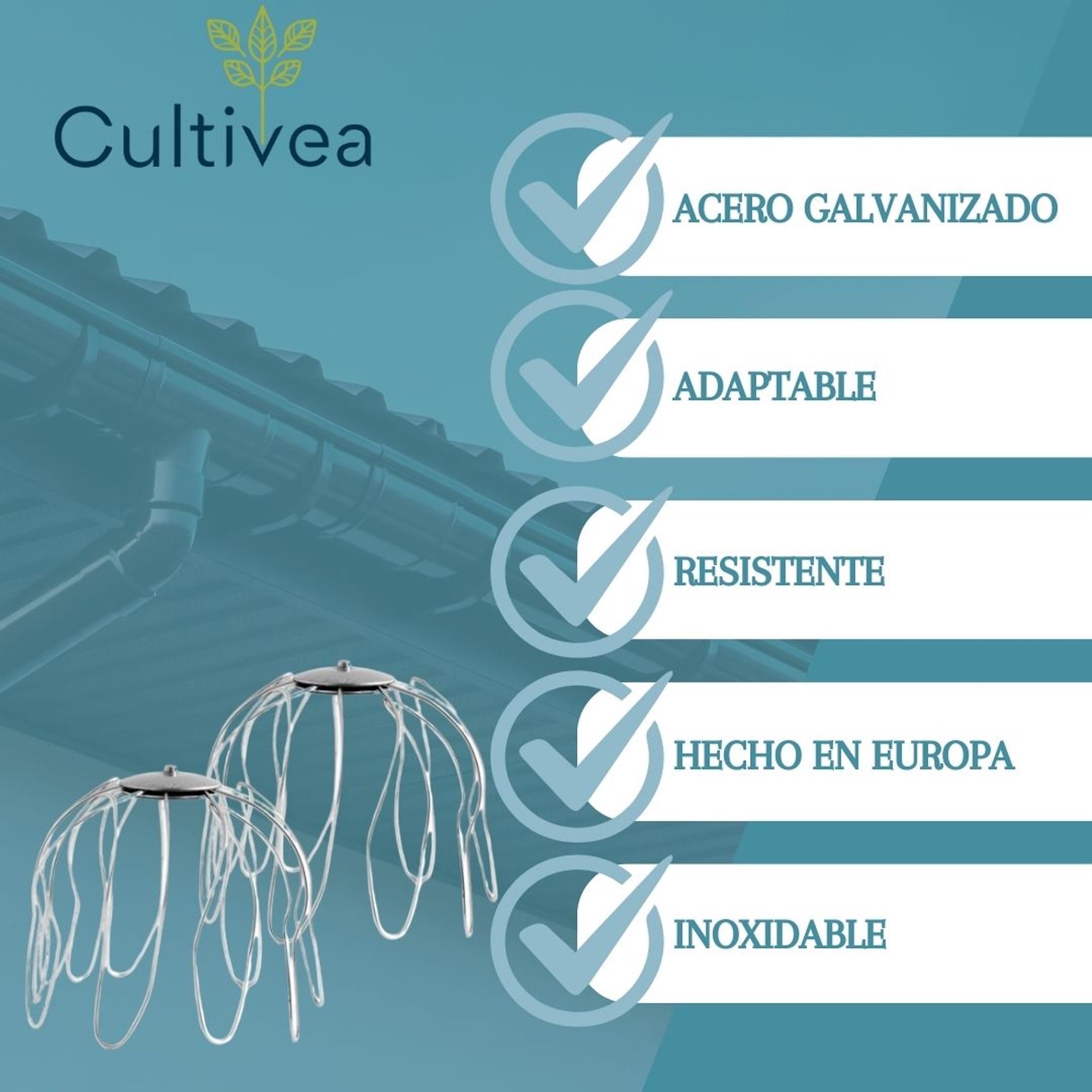 CULTIVEA® Rejilla Protector Canalones (80-100mm Ø) – Lote de 4 – Acero Galvanizado Antióxido – Filtro para Hojas y Suciedad – Protección Canalones y Bajantes – Fácil Instalación