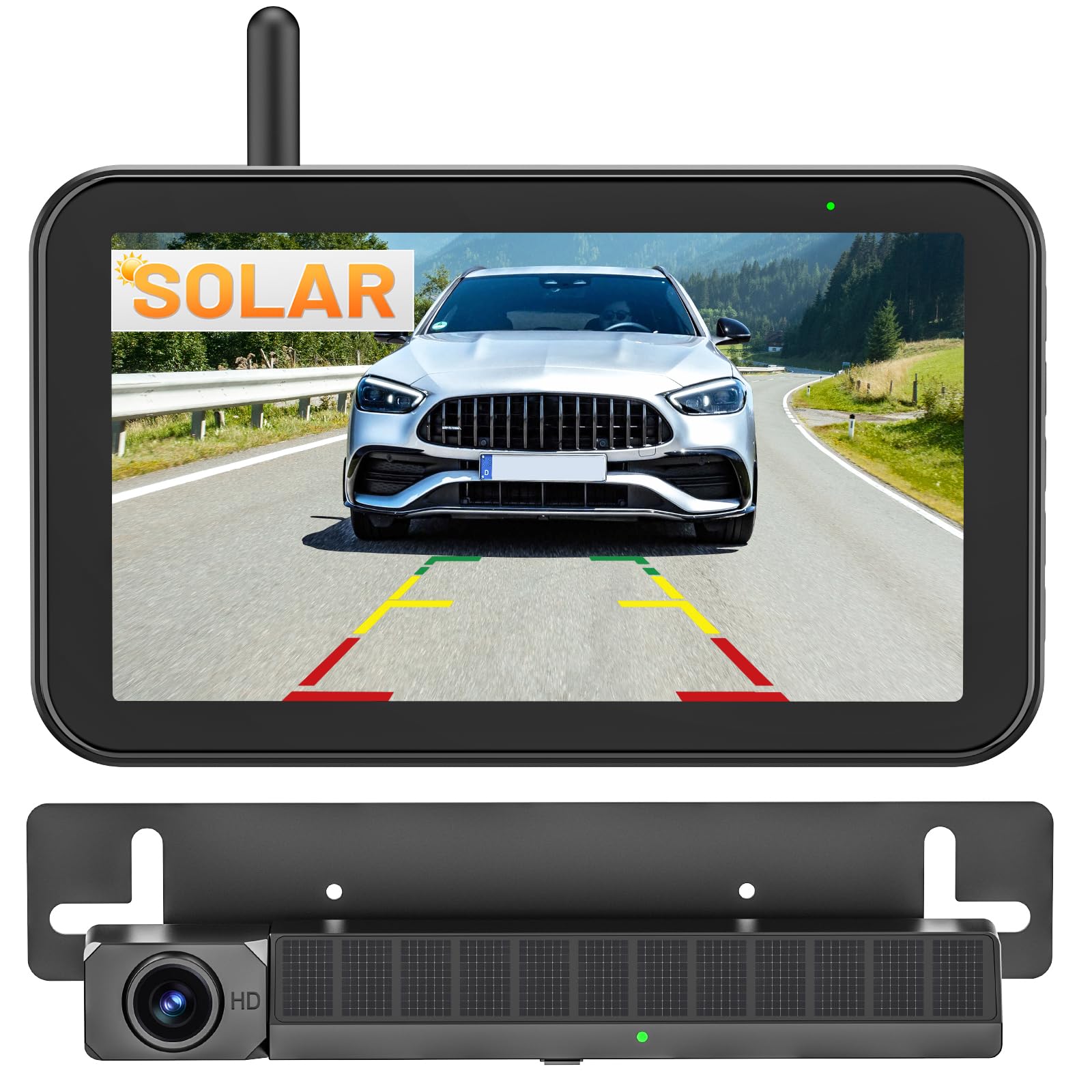 Solar Rückfahrkamera Kabellos, 5" Digital Rückfahrkamera Set 1080P Monitor, IP66 Wasserdicht für Auto LKW Van SUV Wohnmobil