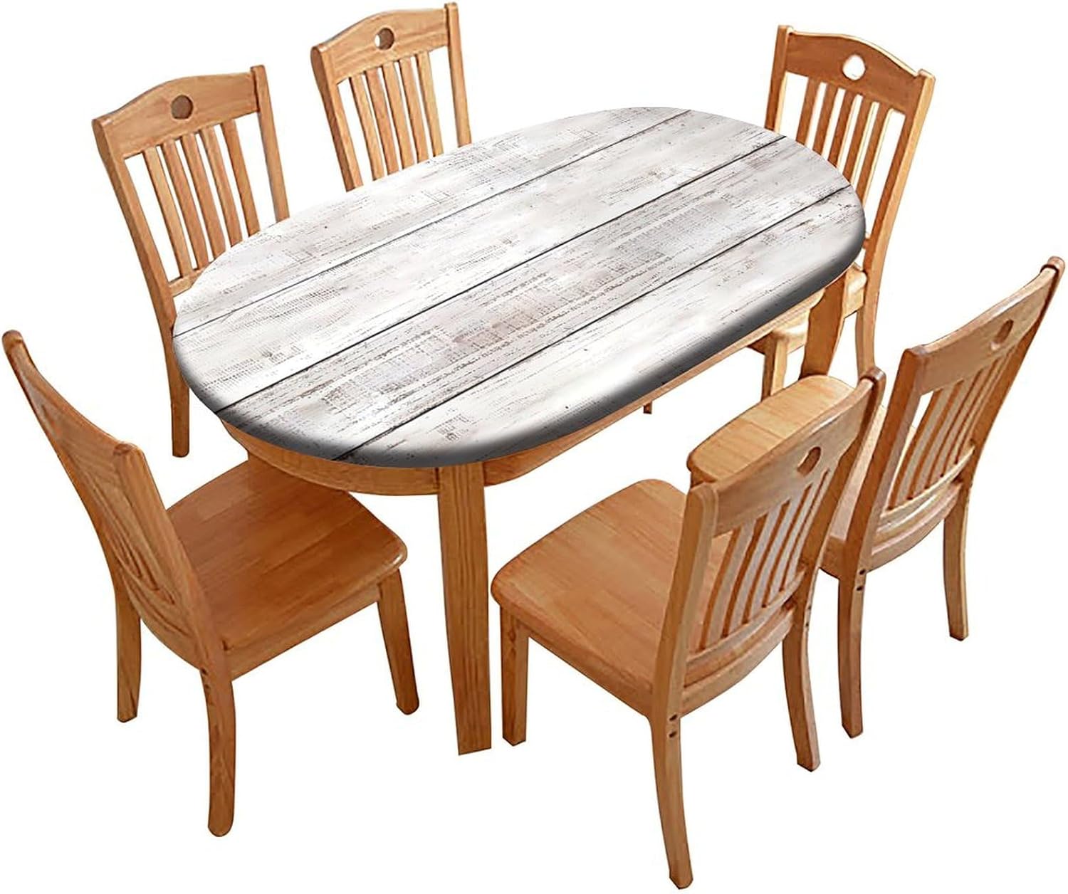 Oval Fitted Polyester Tablecloth, Fits for 48" x 68" Oval Table, Wood Grain Daisy Elastic Edge Home Decor Table Cover, Waterproof Oil & Dust Proof Table Cover for Garden Patio Picnic Use