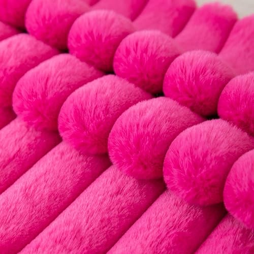 Miniatura 3 de ZLINA Juego de 2 fundas de almohada de felpa de piel sintética de color rosa intenso, fundas de cojín mullidas a rayas, 12 x 20 pulgadas, decoración