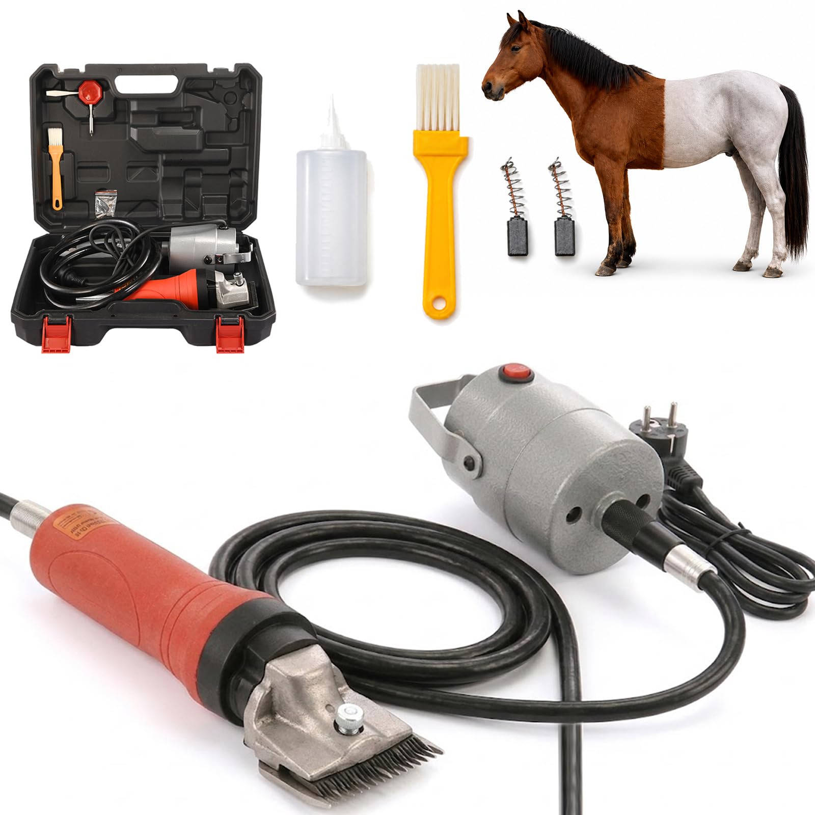 Esquiladora para Caballos Profesional, 690W 2800 RPM Cortapelos Eléctrica de Alta Potencia con Motor Colgante y Eje Flexible Juego de Cuchillas de 24 Dientes Maquinilla para Equinos Ponis Cabras