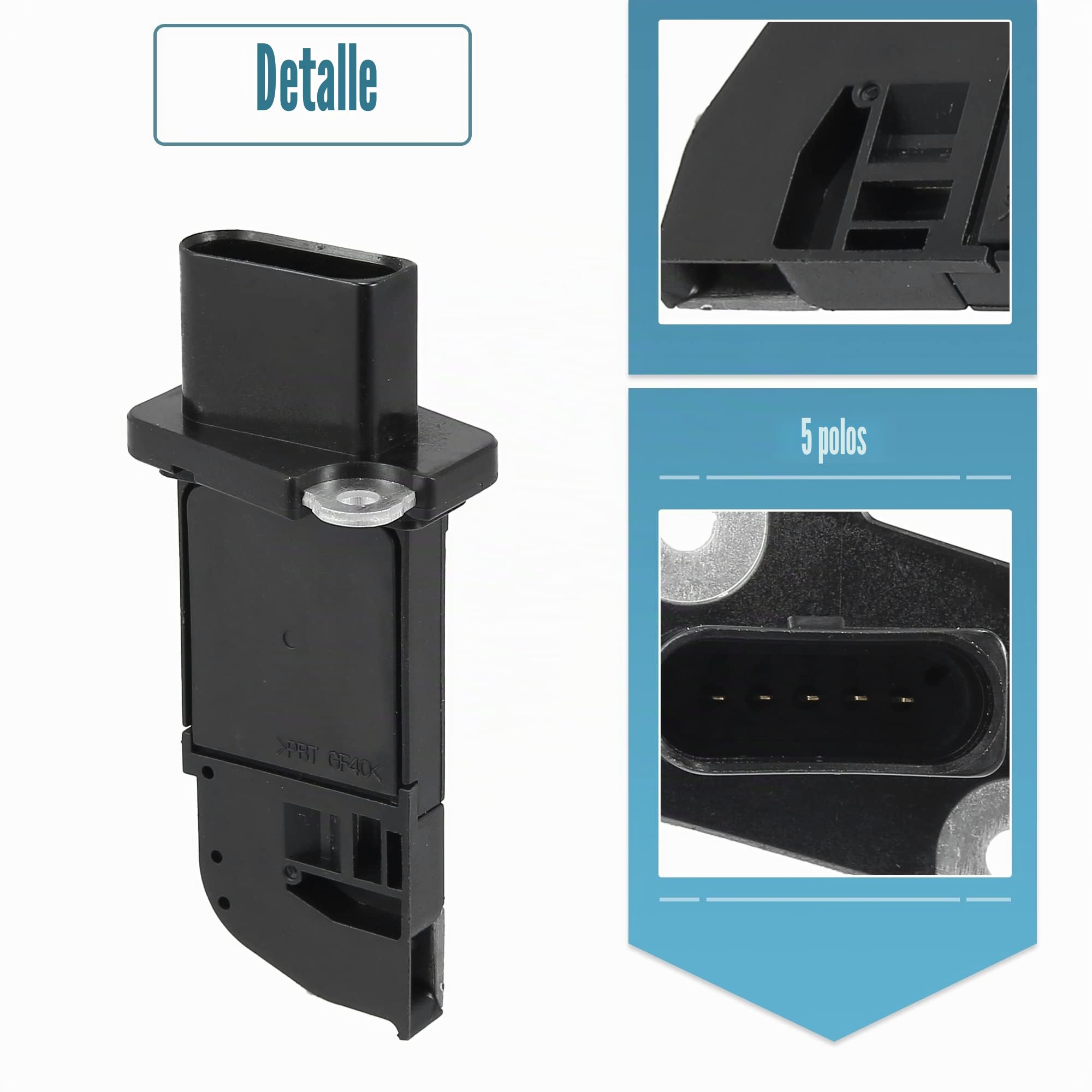 X AUTOHAUX Massa Aire Flujo Maf Sensor Para Audi Tts Quattro 09-10 | Negro, Aluminio Y Plástico, 5 Pasadores, 06F906461A, Para Audi A4/A3/Tt 05-10, Para Volkswagen Jetta 05-09, Passat 06-08