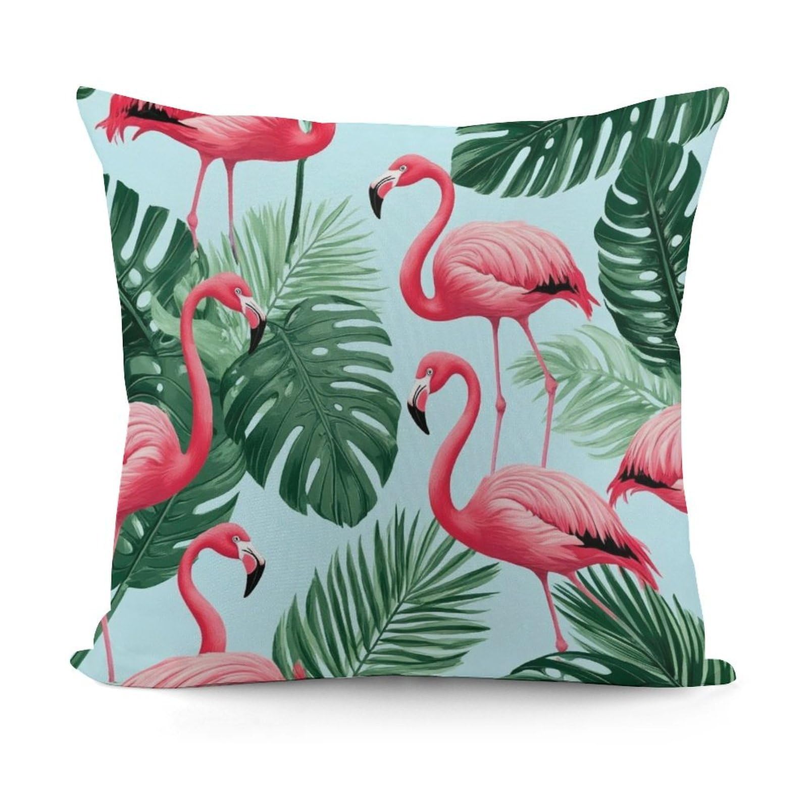 Smazdfxx Picture(381) Fashion Softffy Pattern Decorative Green Tropical Palm Banana Leaves Lovely Exotic Bird Pink Flamingo Pillow Covers For Sofa, Couch, Living Room