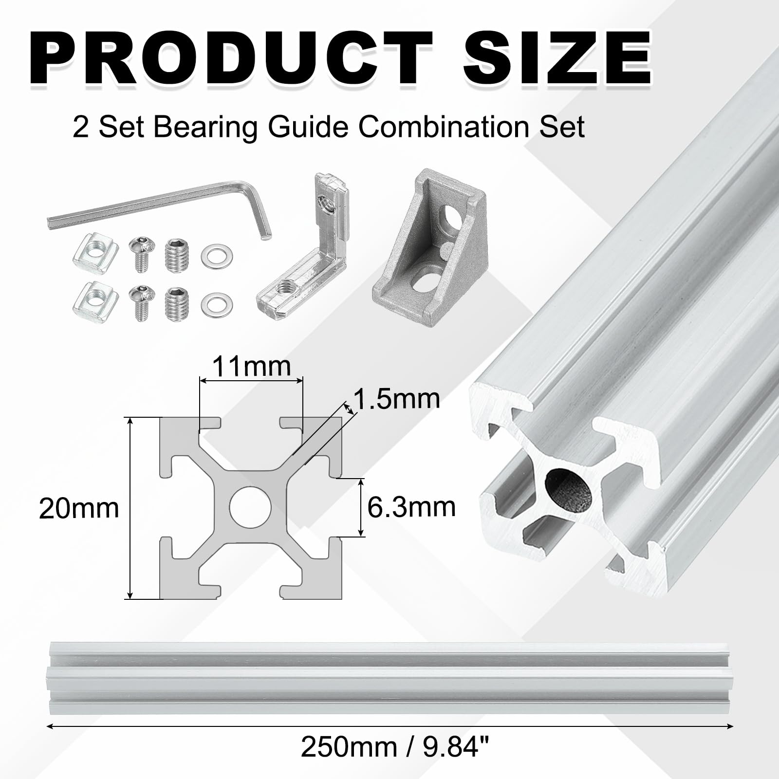 QUARKZMAN 2Pcs 250mm Profilato in Alluminio 2020 con Scanalatura a T, Guida Lineare Anodizzata Standard Europeo, Profilato Estruso per Stampante 3D, CNC Fai-Da-Te, Argento