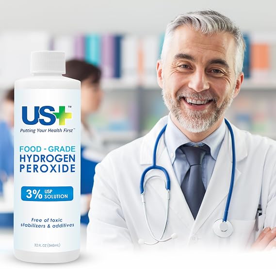 US+ Hydrogen Peroxide 3% Food Grade USP Solution - 32 Fl Oz (1 Quart) - Ready to Use - No Added Toxic Stabilizers - Ultra-Pure Deionized Water - Made in USA