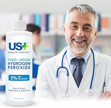 US+ Hydrogen Peroxide 3% Food Grade USP Solution - 32 Fl Oz (1 Quart) - Ready to Use - No Added Toxic Stabilizers - Ultra-Pure Deionized Water - Made in USA