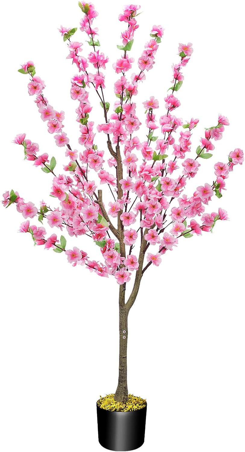 HUAESIN 4.4FT Artificial Cherry Blossom Tree Lifelike Faux Plants Sakura Tree Fake Pink Flowers Tree Wedding Party Spring Indoor Outdoor Office Wedding Home Decor