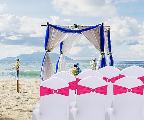 Miniatura 3 de JKDMJF Bandas para sillas de color rosa intenso, 50 unidades, bandas elásticas de elastano con hebillas deslizantes, lazos elásticos universales