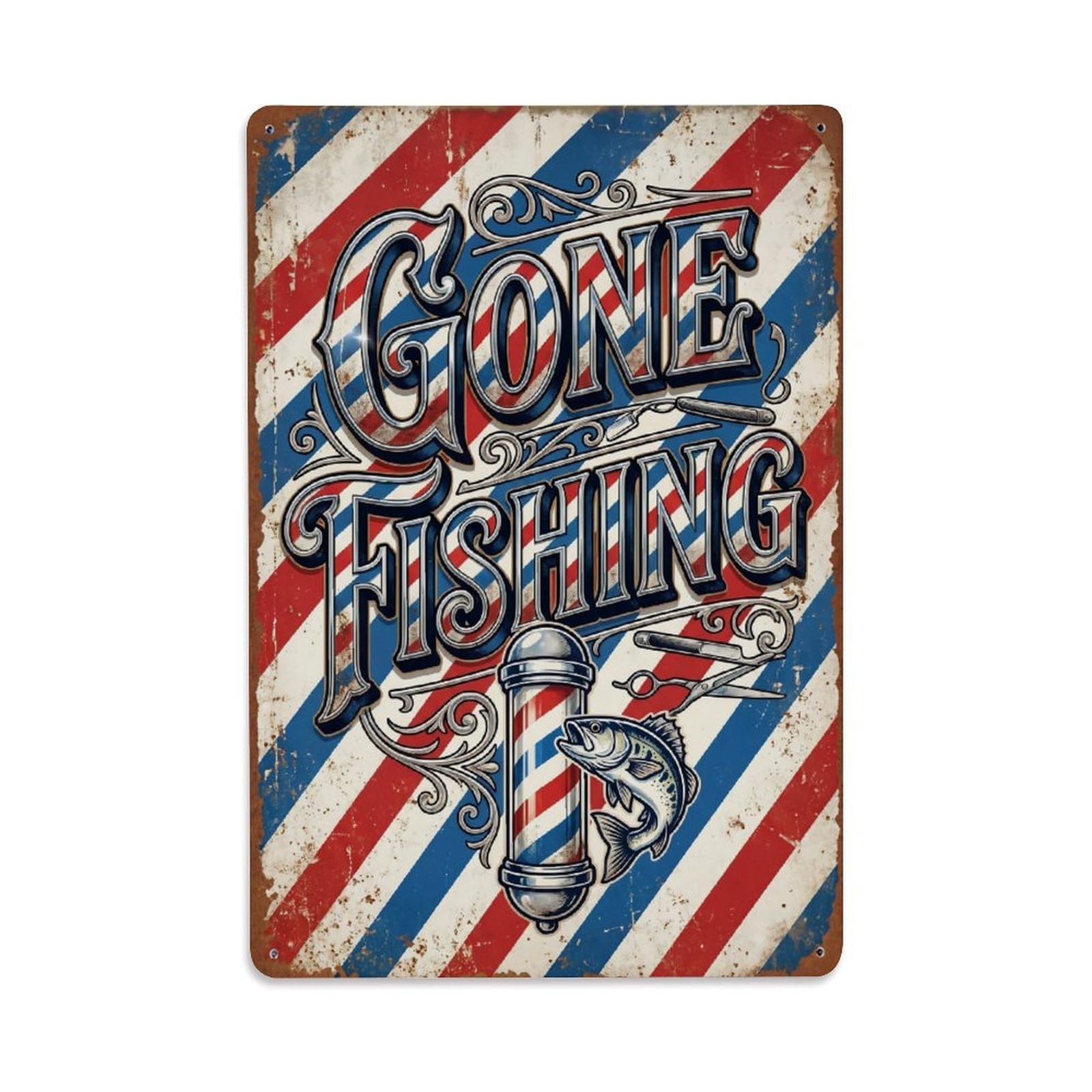 Gone Fishing Fishing Relaxation Vintage Metal Tin Sign Plaque Wall Decor for Cafe, Club, Garden Metal Poster 8x12Inch