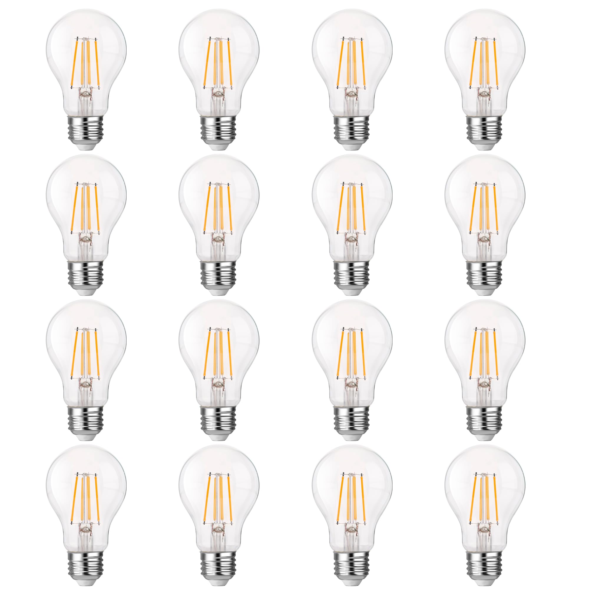 FLSNT A19 LED Light Bulb, 12W Equivalent 100W Dimmable, 1600 Lumens 2700K Soft White, 16 Pack, Clear Glass, E26 Base, CRI82