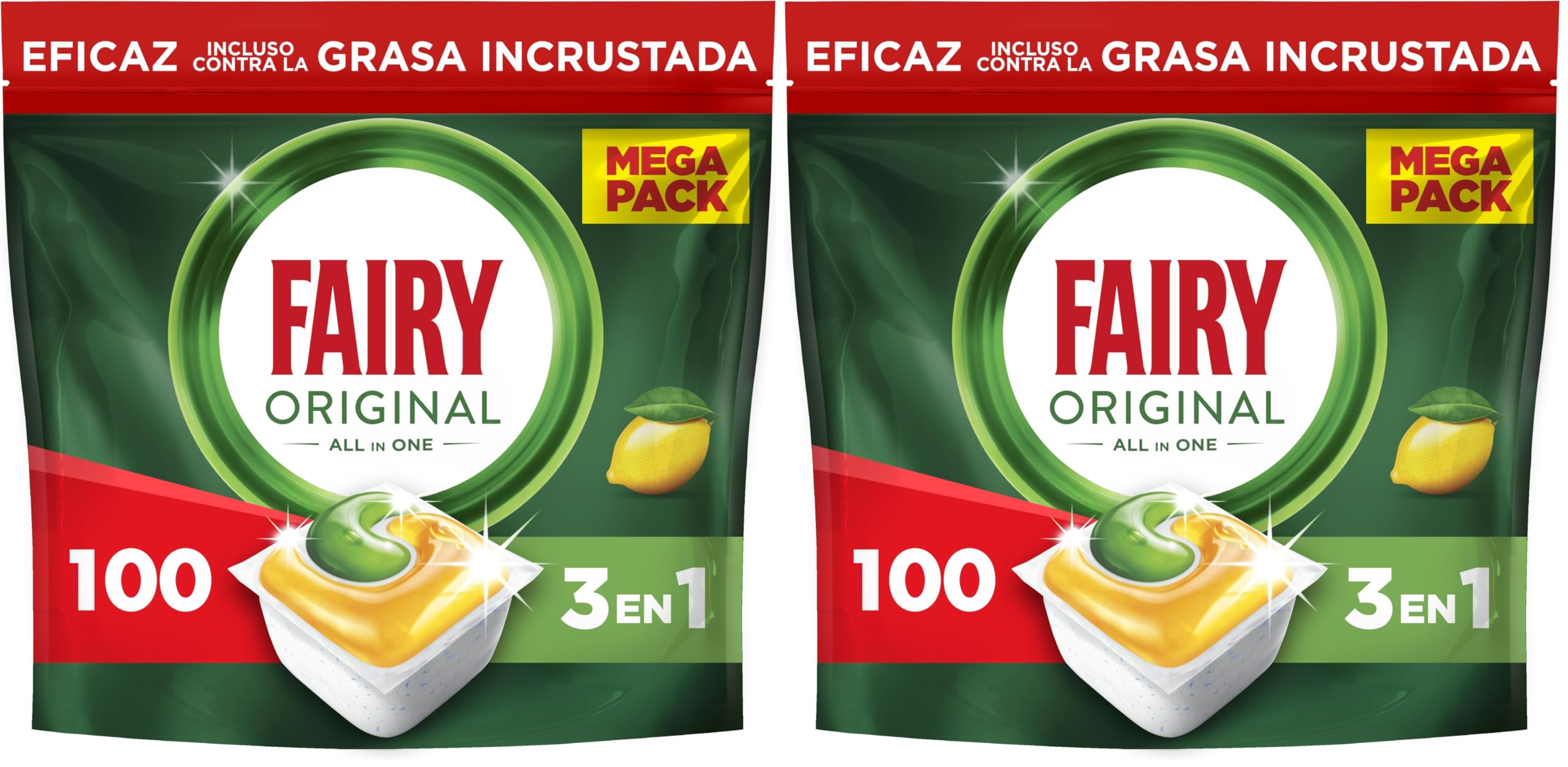 Fairy Original Todo En Uno Cápsulas De Lavavajillas Limón, 100 Cápsulas (Paquete de 2)