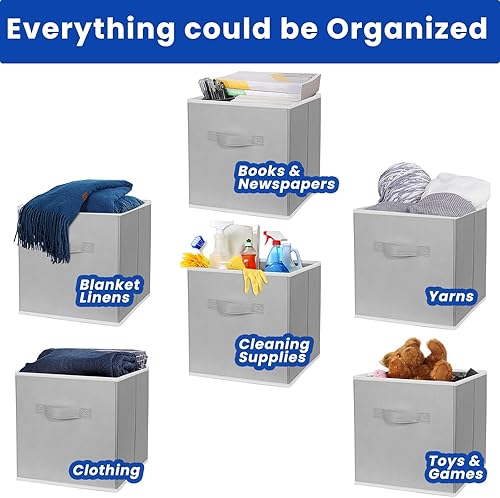 Miniatura 3 de Criusia Cubos de almacenamiento, cubos de almacenamiento de 11 pulgadas para estantes (paquete de 10), contenedores de almacenamiento plegables de