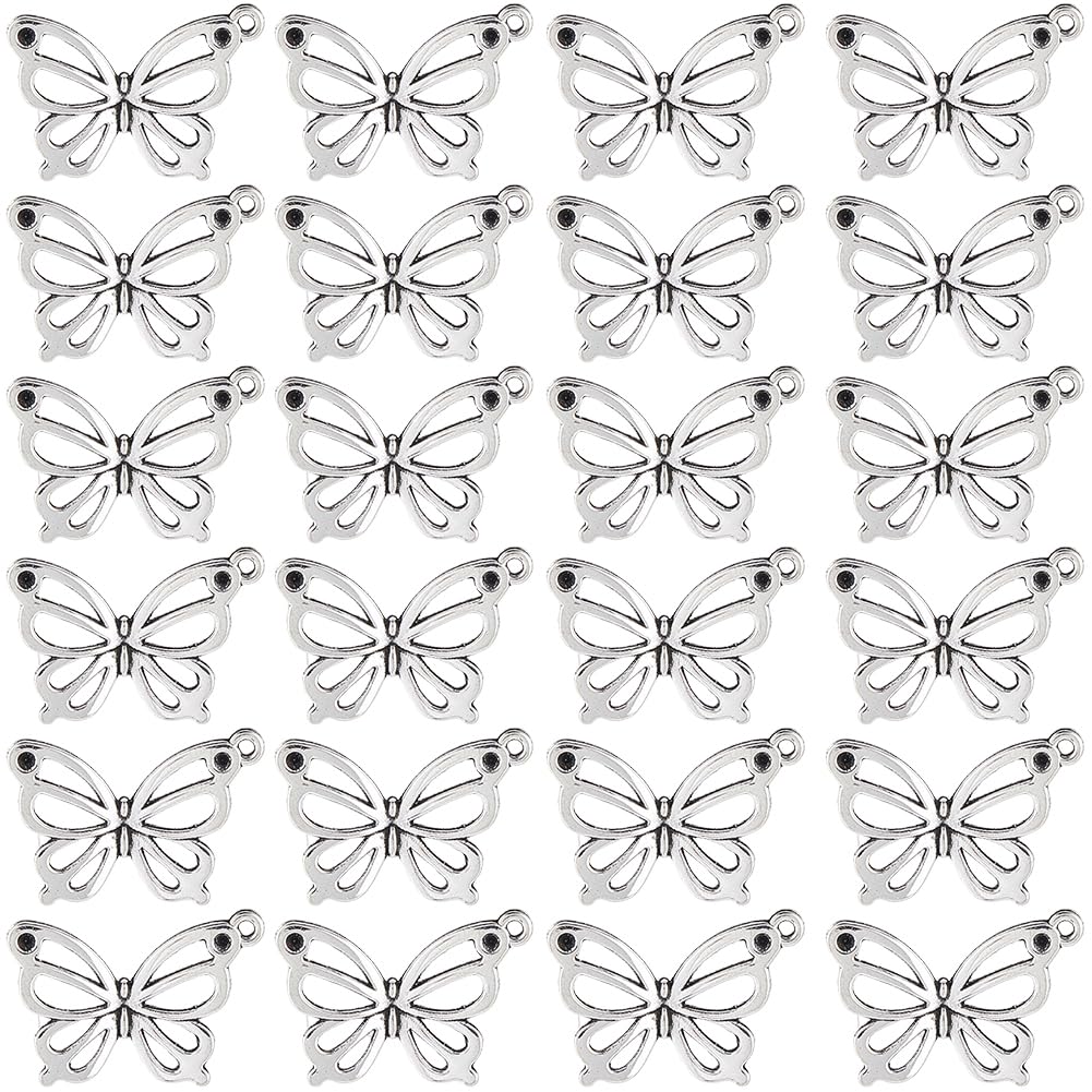 SUNNYCLUE 1 Box 60Pcs Hollow Butterfly Charms Silver Butterflies Charms Spring Tibetan Bulk Antique Insect Pendants for Jewellery Making Supplies DIY Craft Necklace Bracelet Earring Women Beginners