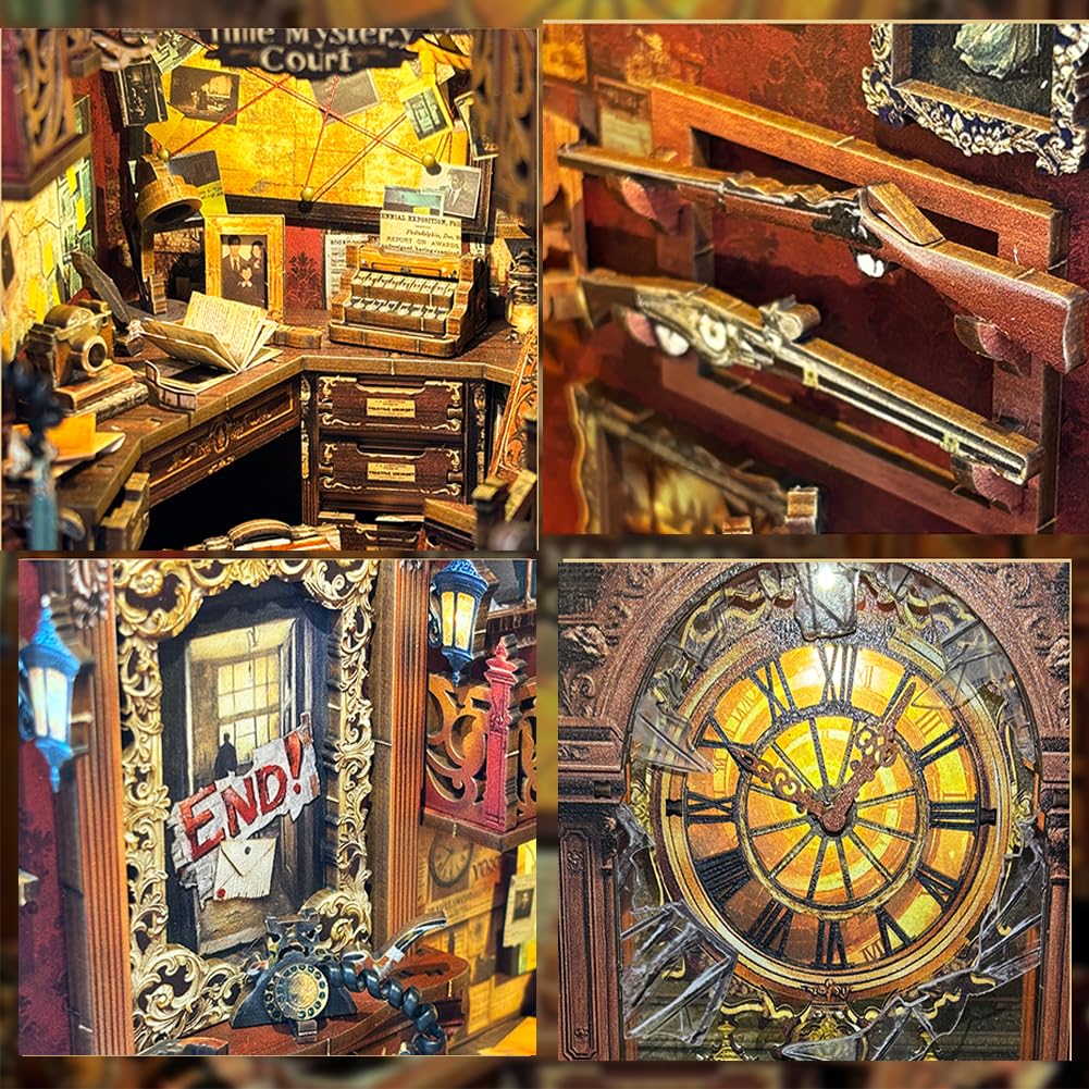 Kit di puzzle 3D in legno per angolo libro, kit fai da te in miniatura con LED per libreria, decorazione fai da te per casa delle bambole fermalibri, casa delle bambole, regalo di Natale