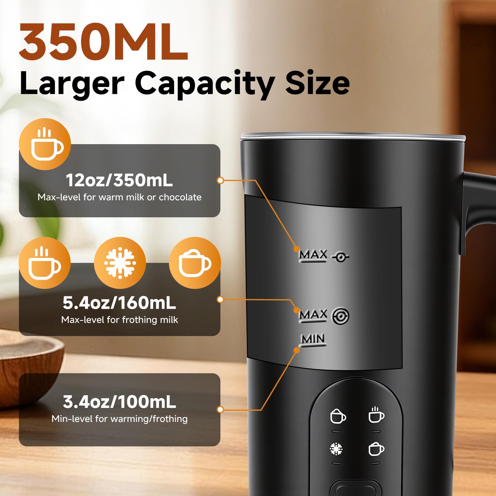 Espumador de leche eléctrico 4 en 1, espumador portátil de mano para bebidas frías y calientes