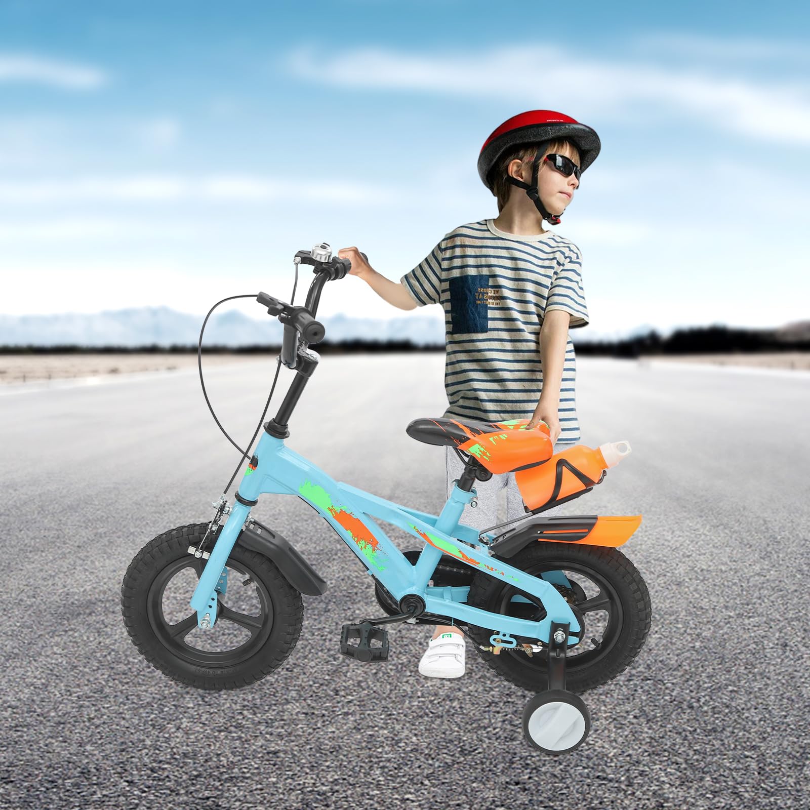12 Zoll Kinderfahrrad, Kinder Fahrrad ab 2 Jahren mit Wasserflasche, Fahrrad Kinder für Jungen und Mädchen ab 2-5 Jahre, Upgraded Höhenverstellbar, Robustes Carbonstahl-Rahmen