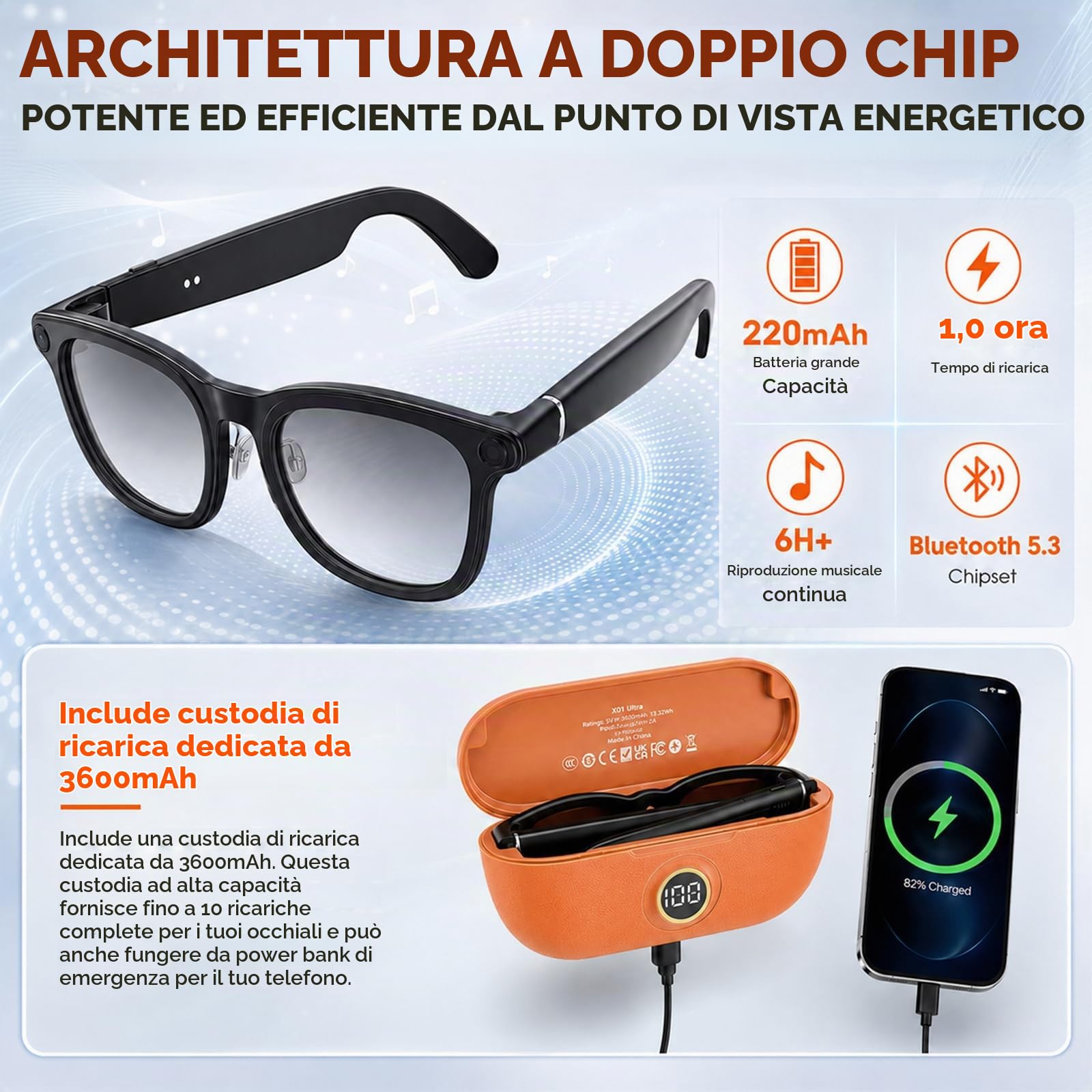 AI Smart Glasses con fotocamera, occhiali per registrazione video 4K HD, traduzione in tempo reale in 163 lingue, assistente vocale GPT KI, Bluetooth, con controllo vocale, fotocromatico UV400 Smart