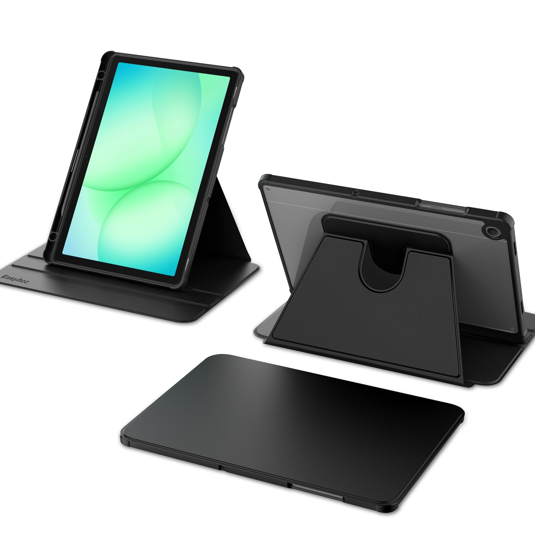 EasyAcc Rotierende Hülle für Samsung Galaxy Tab A11+ Plus 2025/ A9+ Plus 11 Zoll 2023, 360 Grad Drehbare Schutzhülle Acryl, Transparente Stoßfest Grenze (Schwarz)
