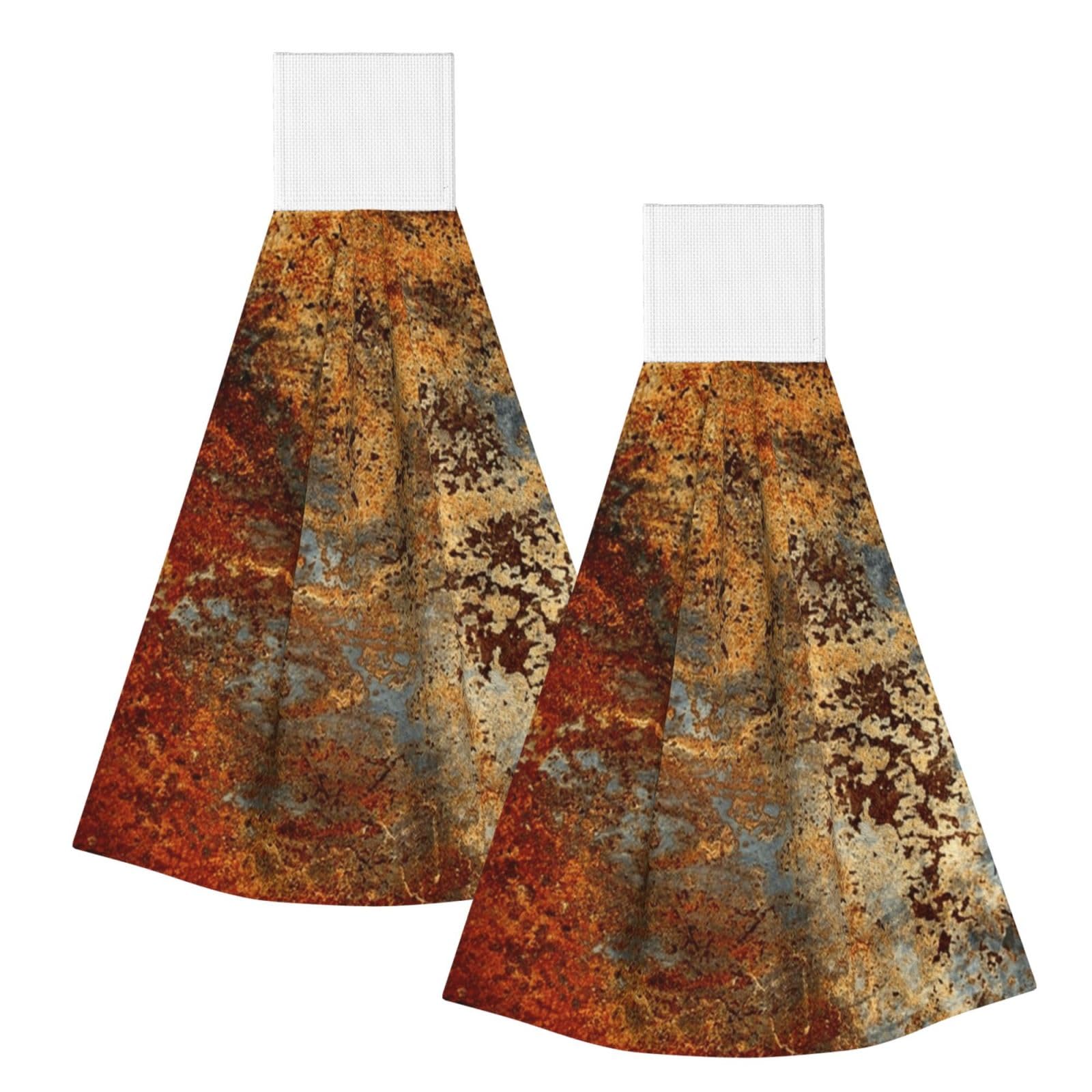 DOPKLNA Brown Rust Colorful Metal Rusty Steel Iron Structure, 2 Pcs Hanging Coral Fiber Hand Towels for Bathroom, Absorbent Kitchen Towels