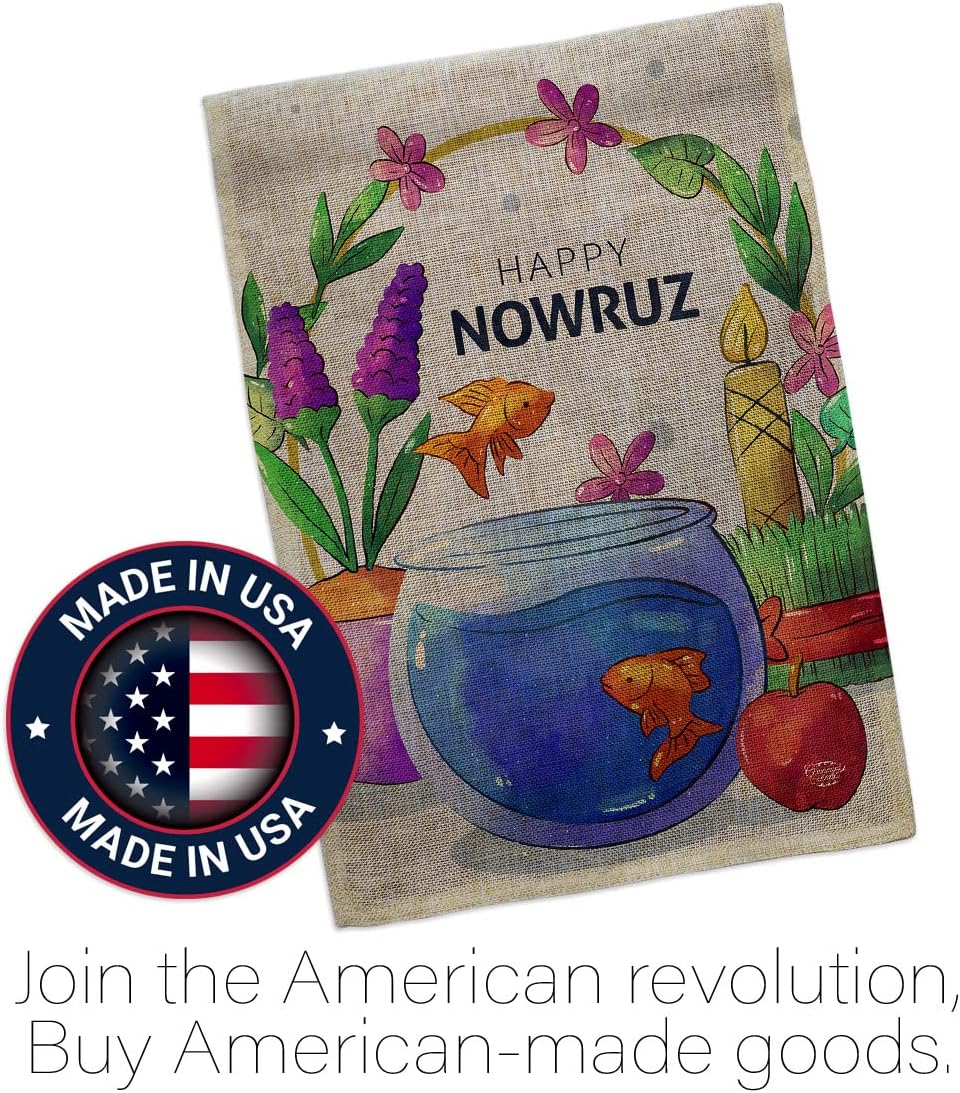 Nowruz Greeting Burlap Dorm Decor Burlap Banner Wall Art Flag Pole Patio Garden Room Decorations Indoor Outdoor Tapestry Yard Signs Celebration Persian New Year Christian Religion Holiday Made In USA