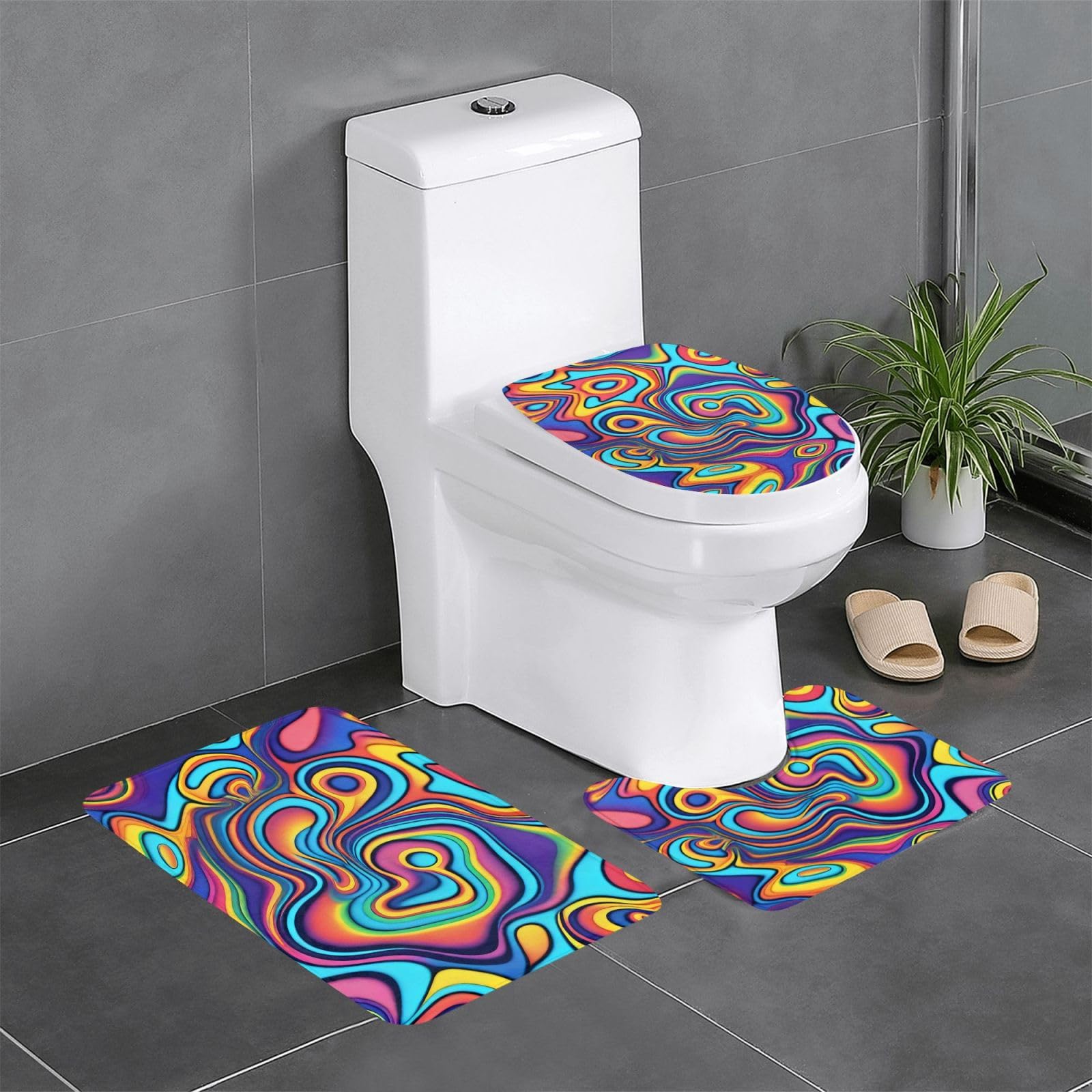 Tapis de salle de bain antidérapants lot de 3 psychédéliques pour wc et coiffeuse