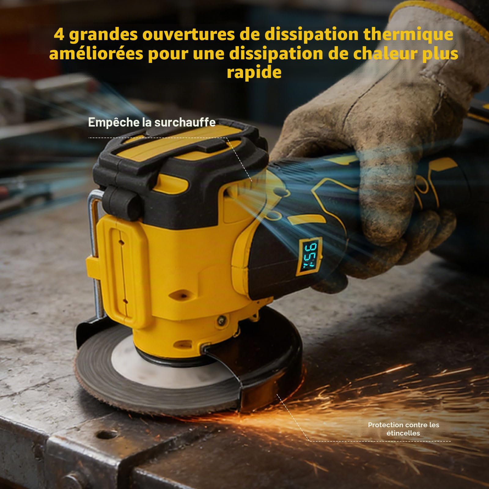 Mini meuleuse d'angle pour batteries DEWALT 18 V 20 V, outil de coupe sans fil de 7,6 cm, outil de meulage électrique sans balais 20 000 tr/min avec lumière LED compatible avec DEWALT DCB181 DCB182