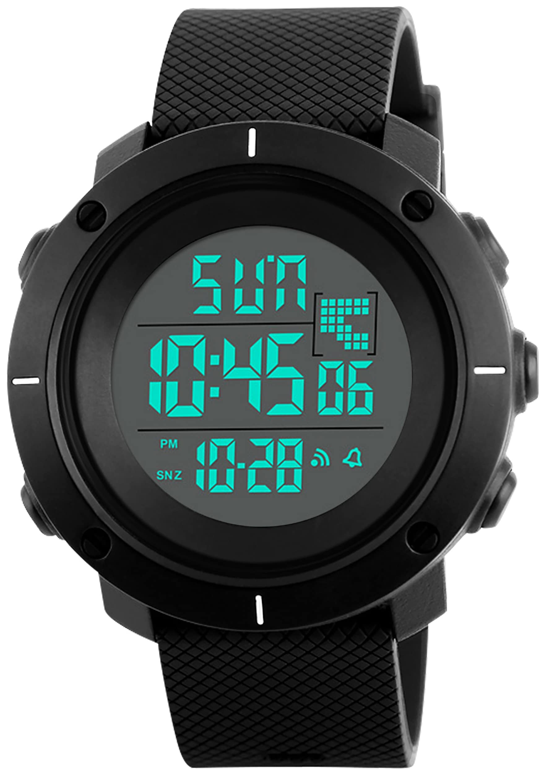 kieyeeno Relojes Digital para Hombres Deportivo a Prueba de Agua 50M, Reloj Militar Negro de Gran Cara LED Relojes de Pulsera con Alarma Cronómetro Regresiva 12 / 24H para Hombre