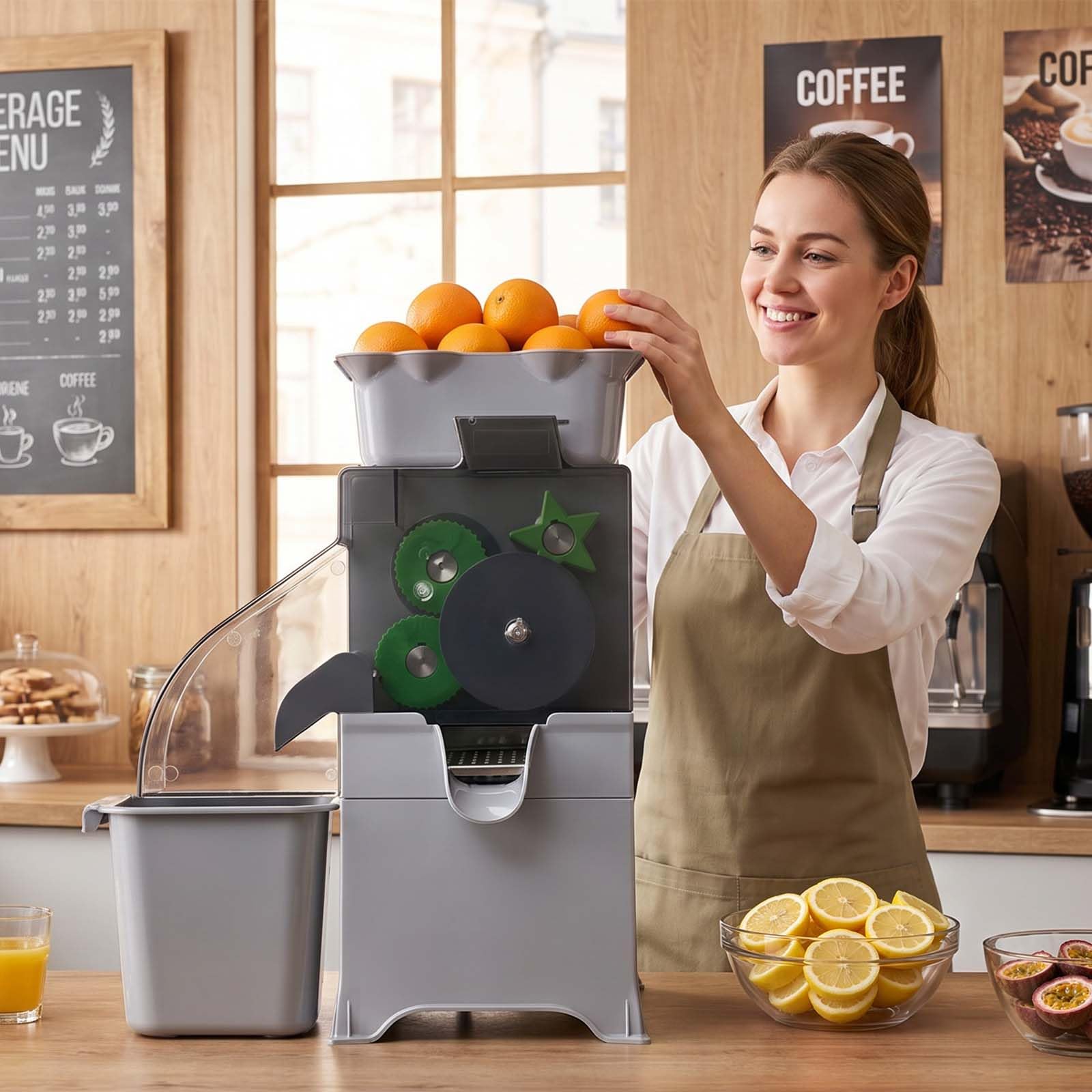 VEVOR Máquina Exprimidora de Naranjas Comercial 100 W de Acero Inoxidable, Con Tapa de policarbonato, Con Recipiente y Cesta de Fruta, 60 y 80 kg de Cítricos por Hora, Para Limones, Frutas Cítricas